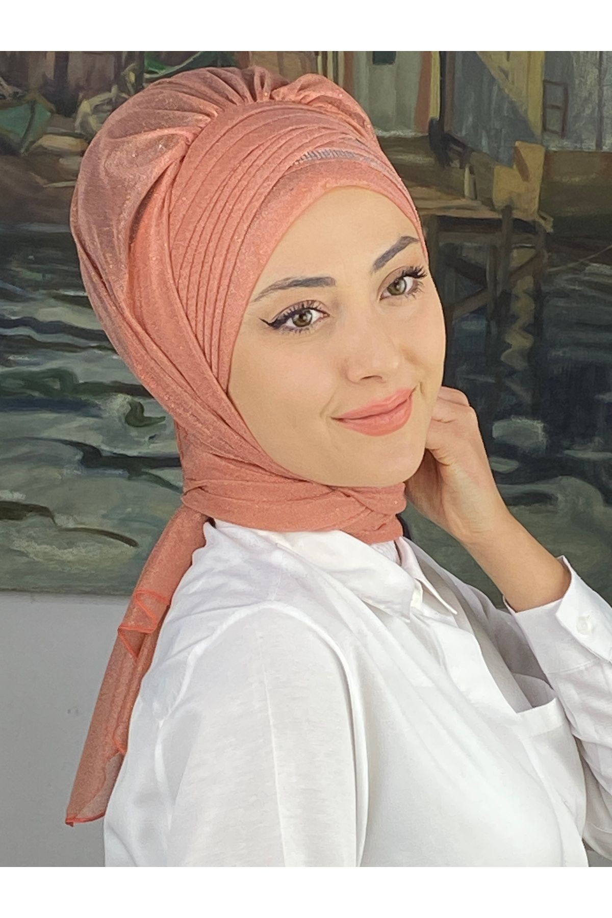 Gümüş Taşlı Drape Detaylı Simli Şal