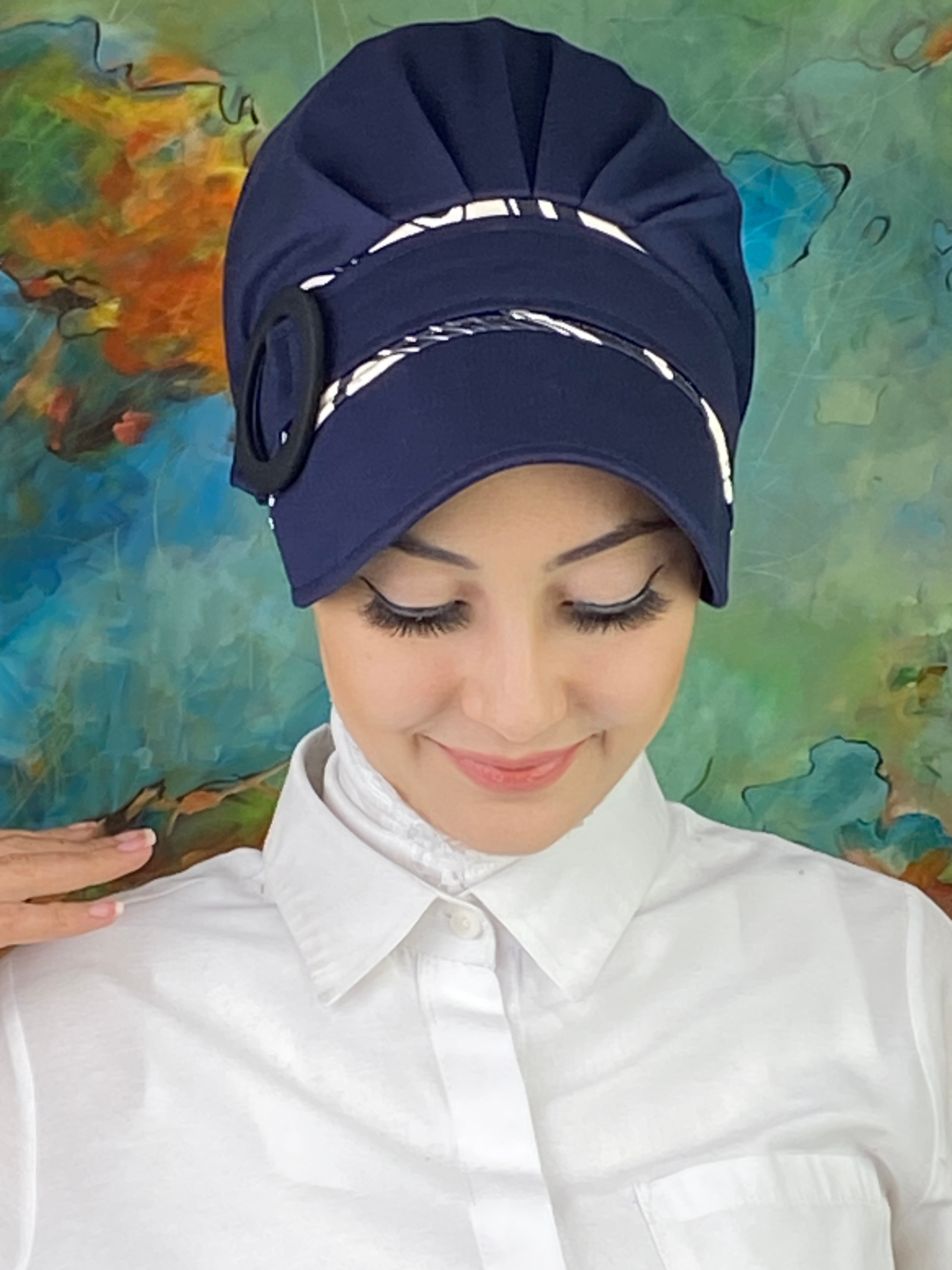 Nazlı Model Tokalı İnce Krem Zebra Desenli Tesettür Şapka