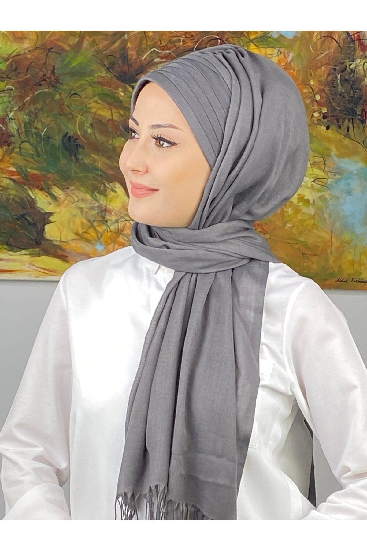 Topkapı Model Düz Desensiz Koyu Gri Hazır Şal