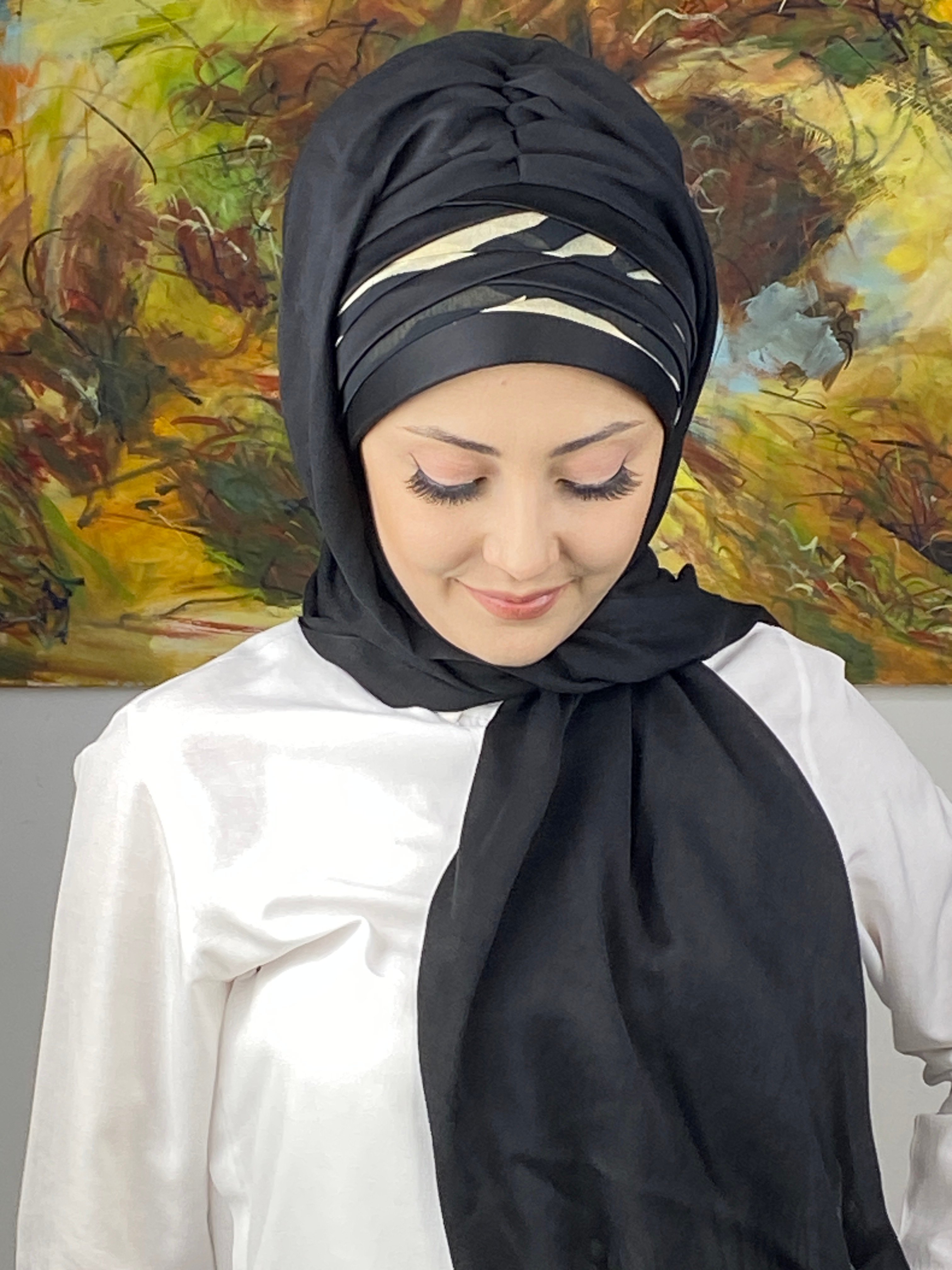  Topkapı Model Çapraz Drapeli İri Zebra Desenli Hazır Şal