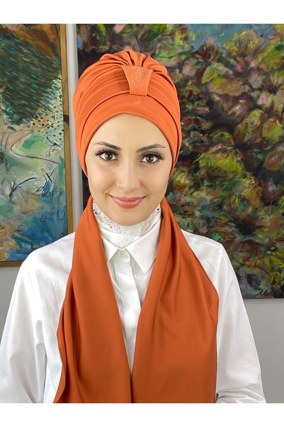Hürrem Taşlı Tarçın Rengi Bone Şal