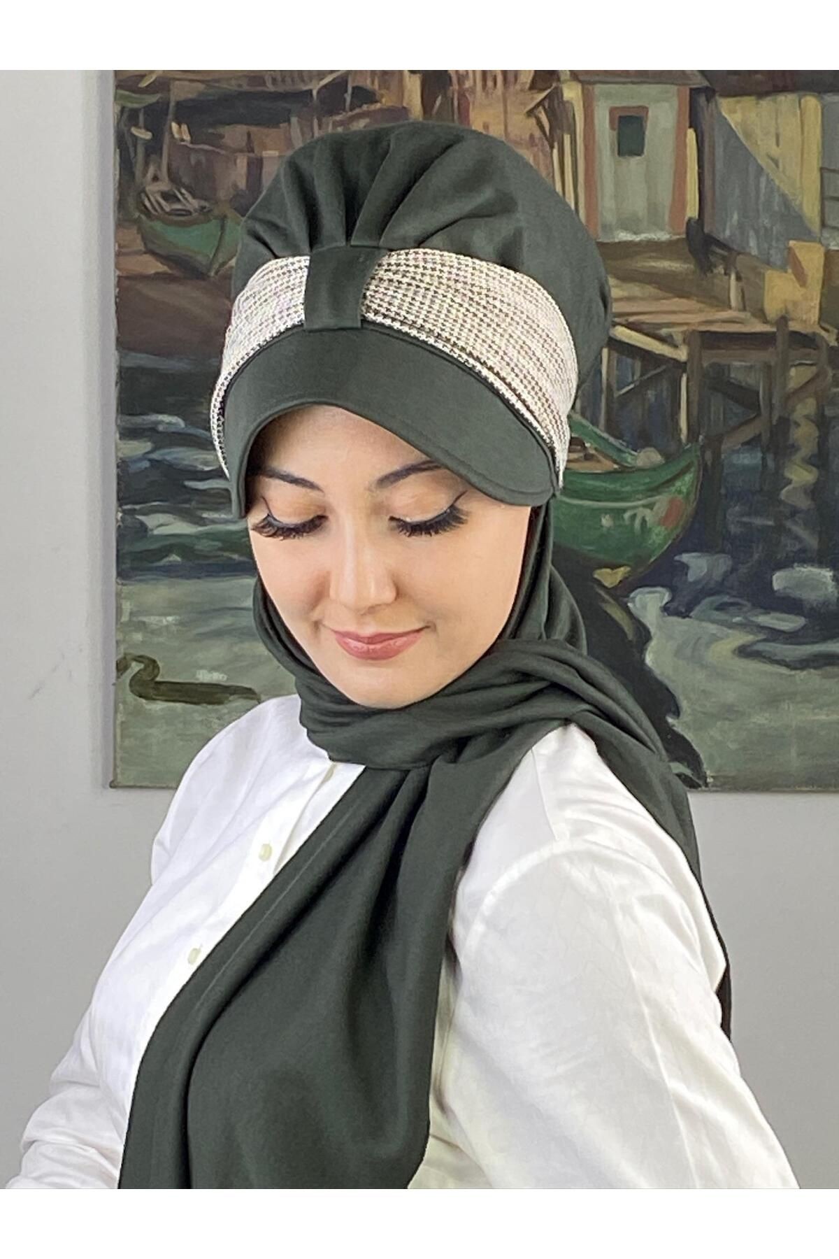 SULTAN MODEL HAKİ YEŞİLİBİRİTLİ ATKILI ŞAPKA