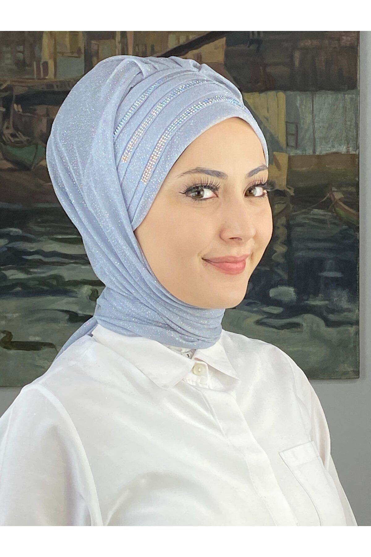 Lüks Topkapı Model Taşlı Simli Kısa Abiye Açık Gri Hazır Şal