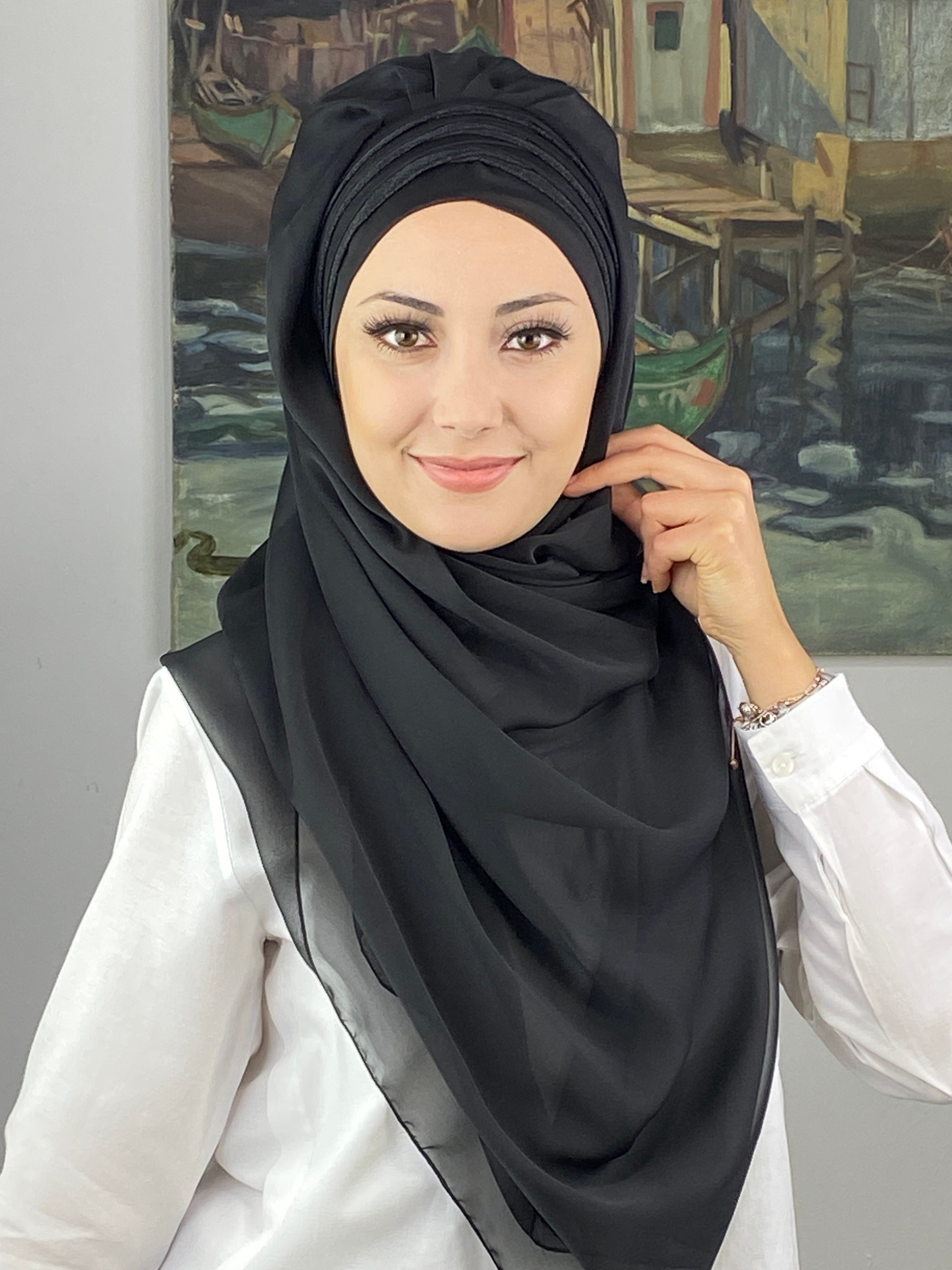 Topkapı Çapraz Drapeli Biritleri Simli Fransız Şifon Hazır Şal