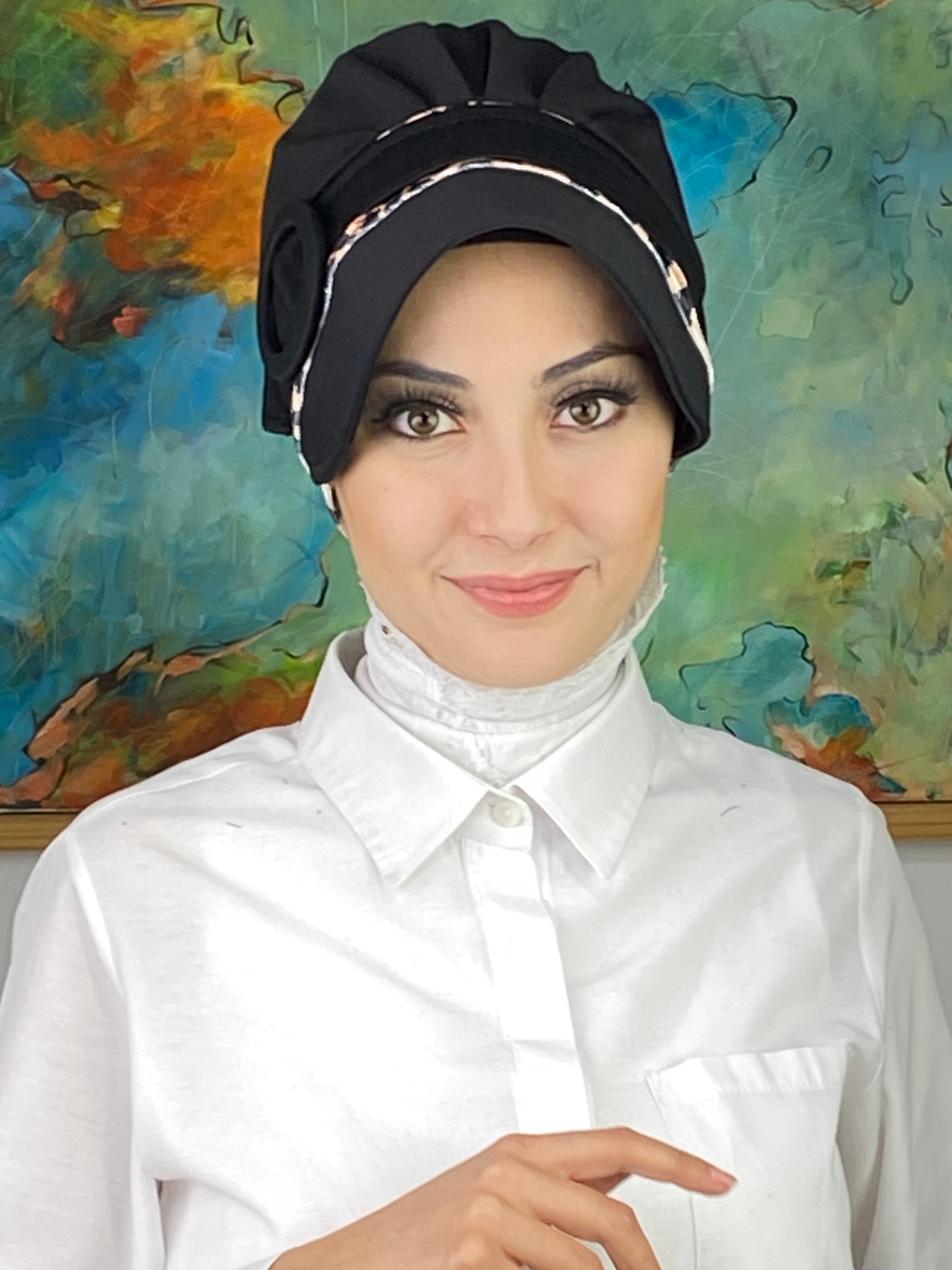 Nazlı Model Tokalı Leoparlı Tesettür Şapka