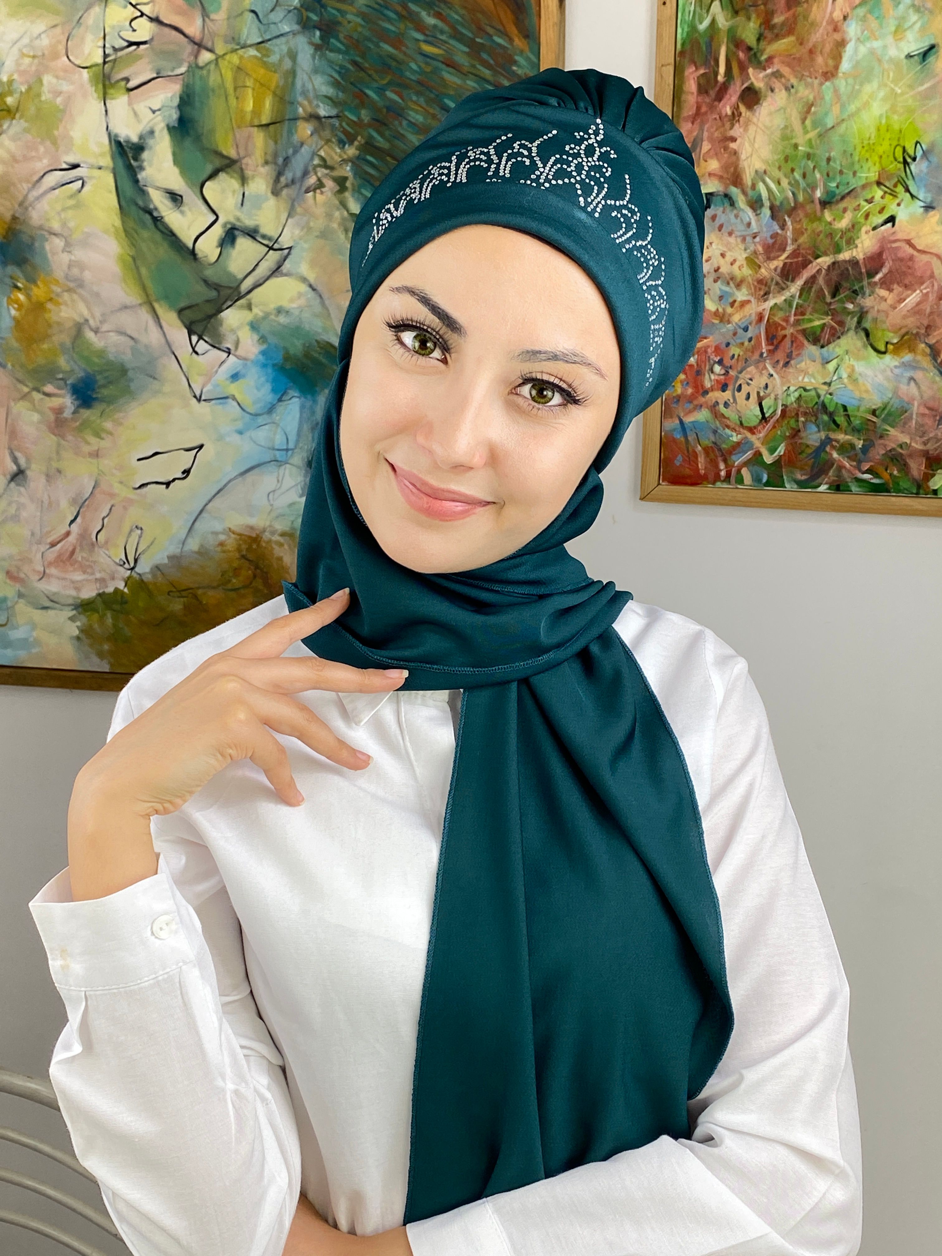 Prenses Model Büzgülü Atkılı Bone - petrol yeşili