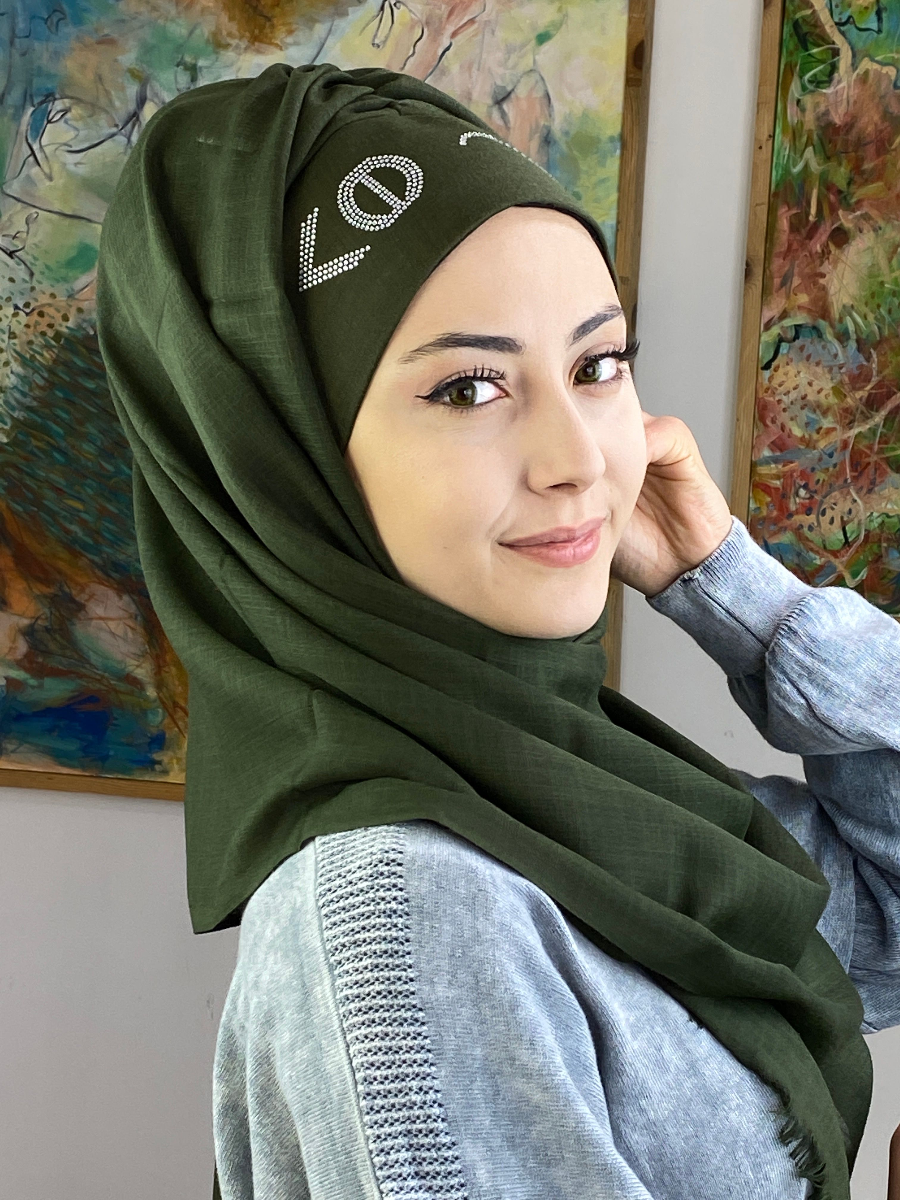 Taşlı Toka Modelli Şal - kına yeşili