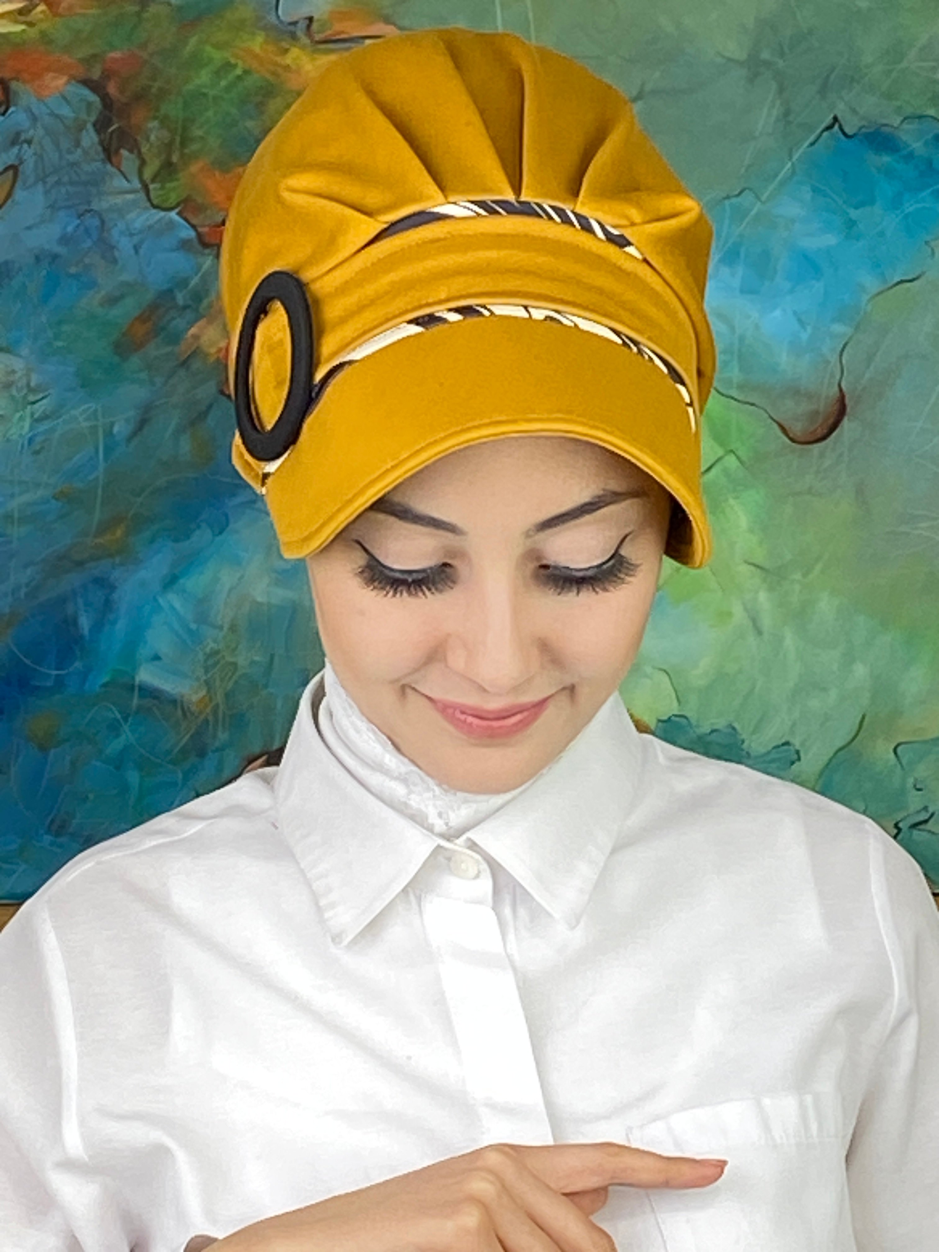 Tokalı İnce Zebra Desenli Tesettür Şapka