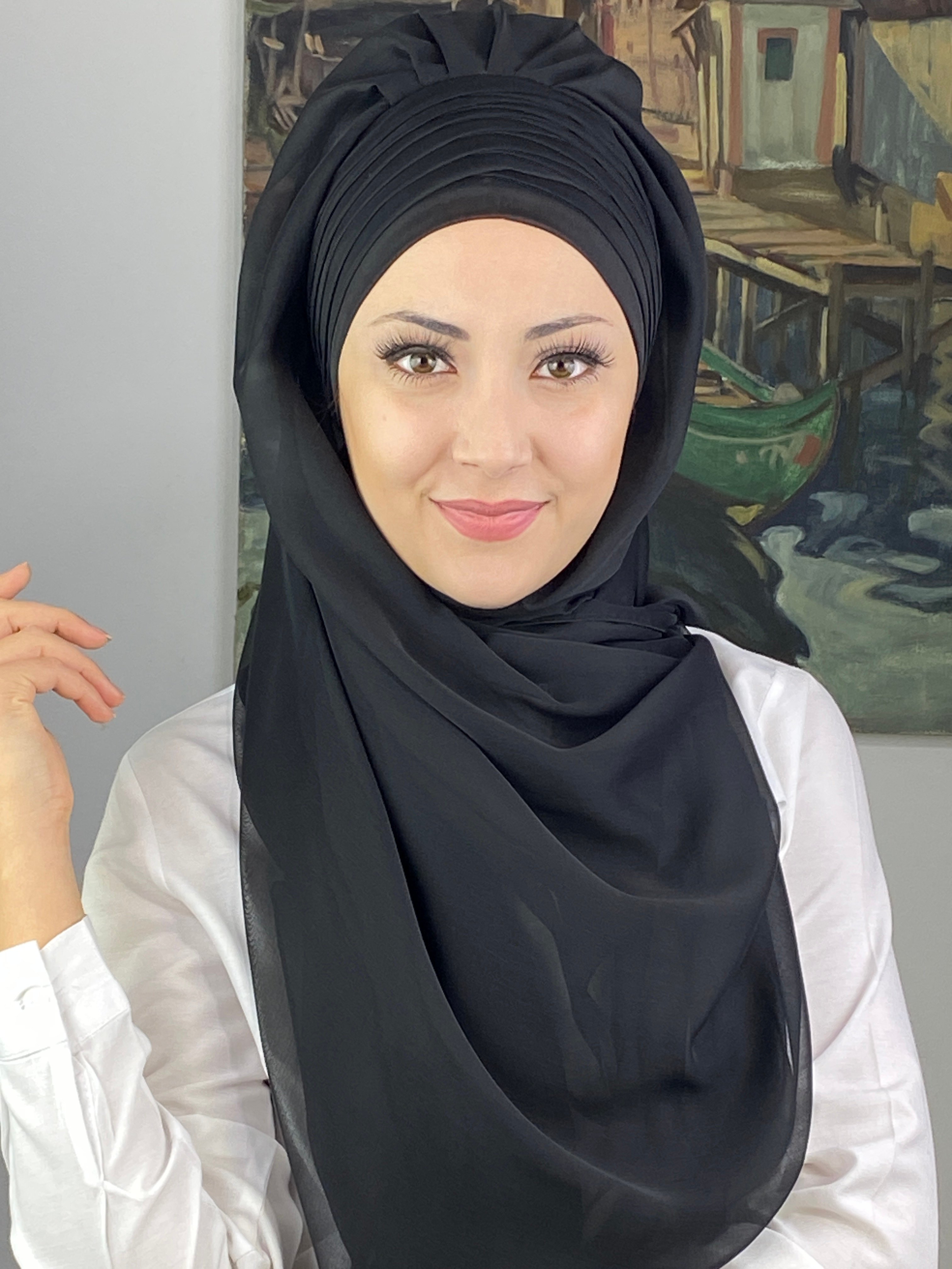 Topkapı Çapraz Drapeli Fransız Şifon Hazır Şal