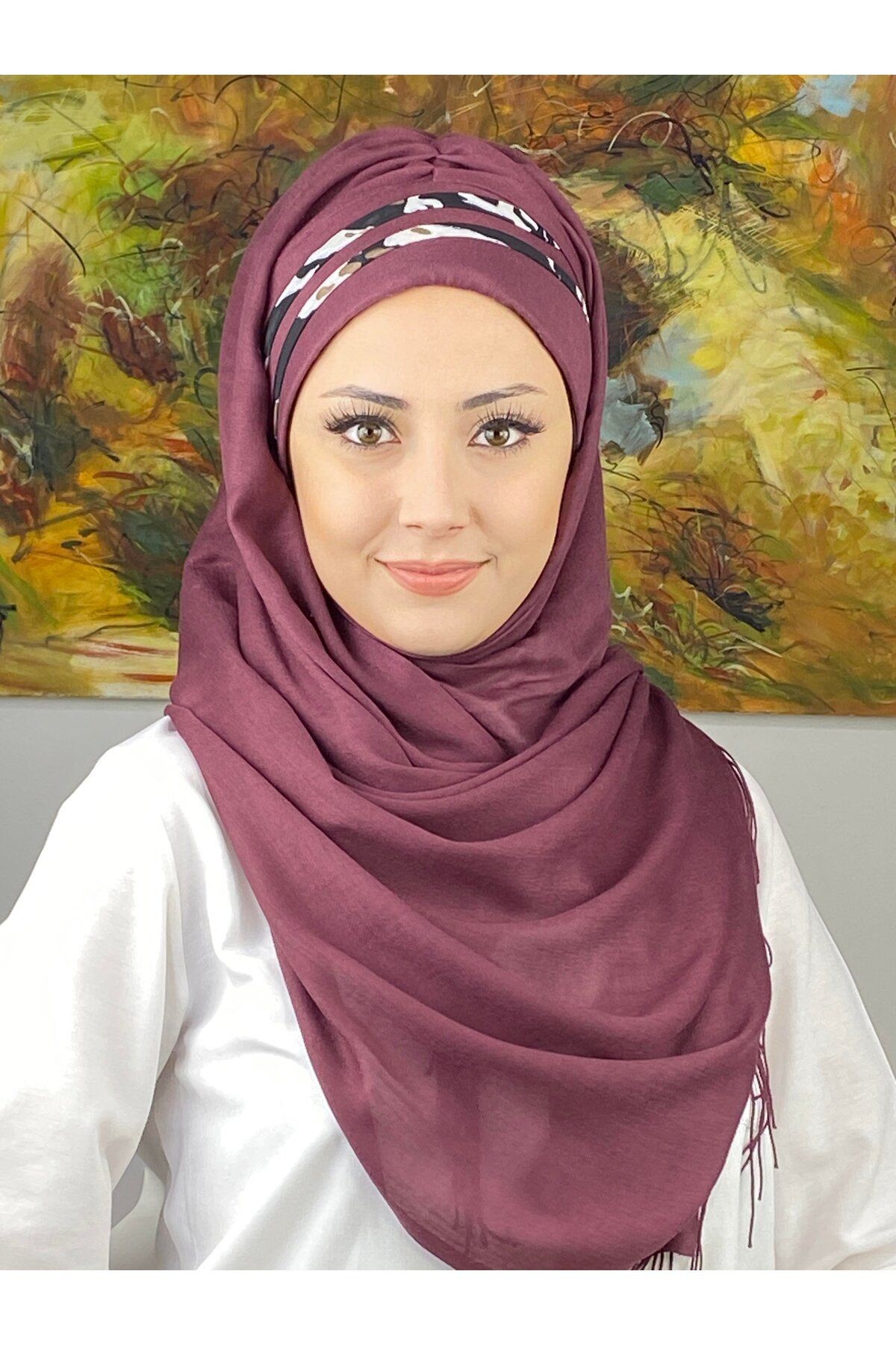 Saray Model İri Leopar Desenli Açık Mürdüm Hazır Şal