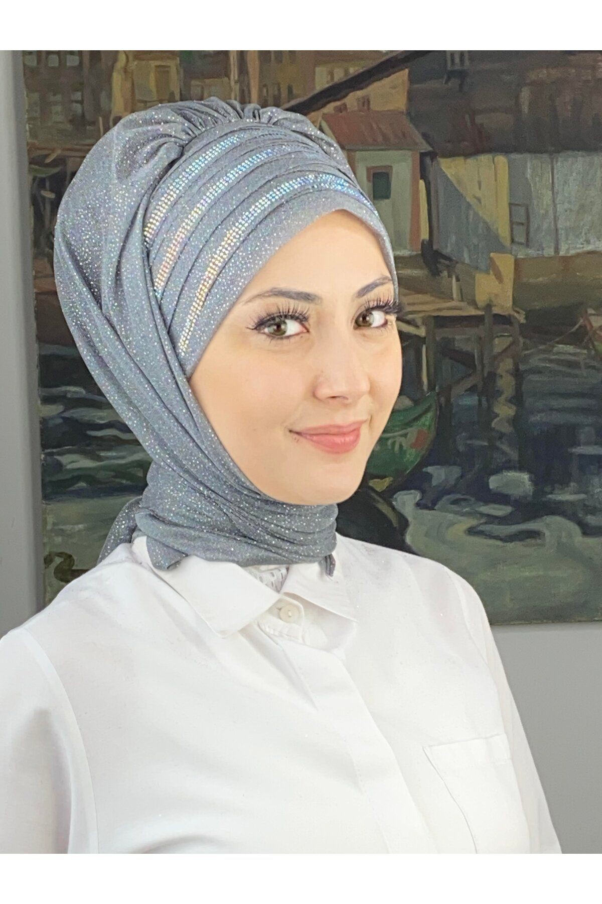 Lüks Topkapı Model Taşlı Simli Kısa Abiye Koyu Gri Hazır Şal