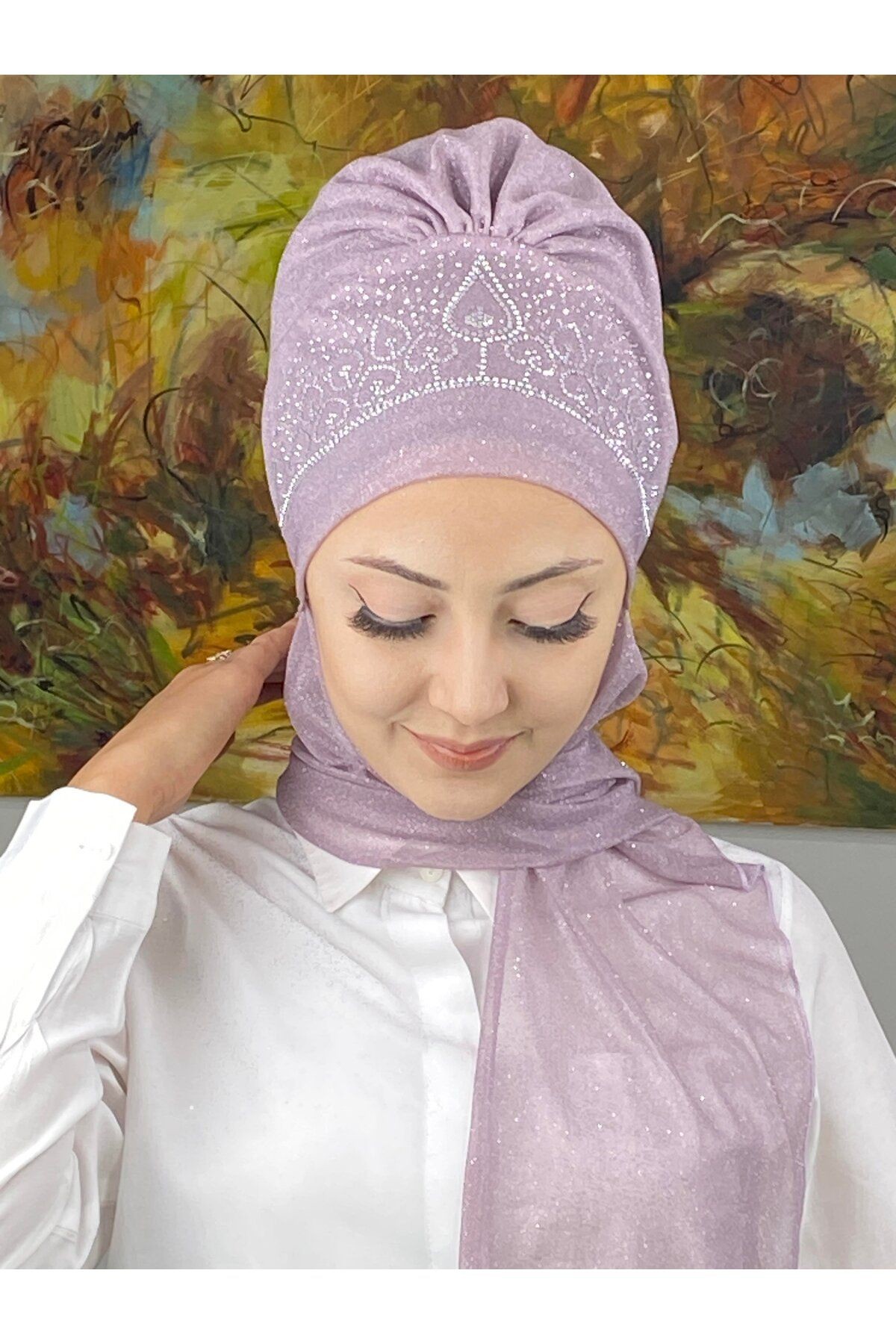 Vintage Model Taşlı Abiye Atkılı Bone Şal