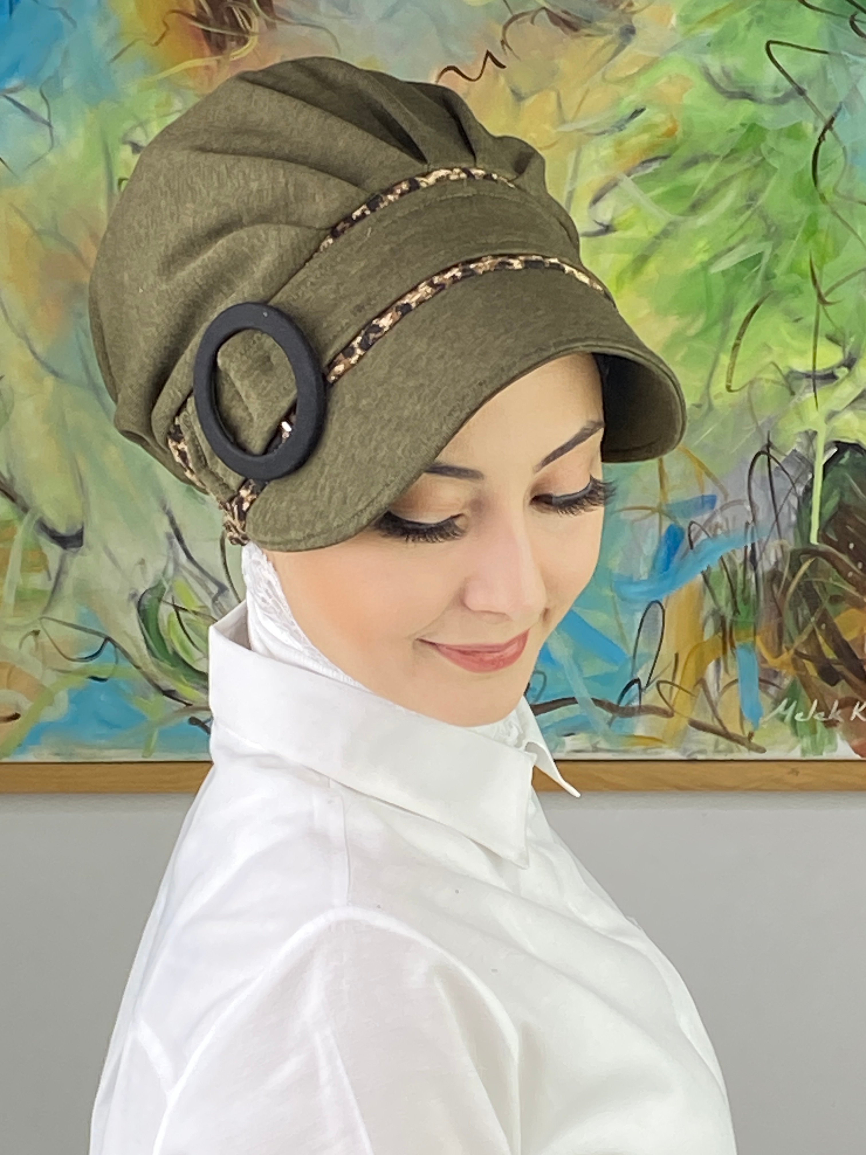 Nazlı Model Tokalı Küçük Kazayak Desenli Tesettür Şapka