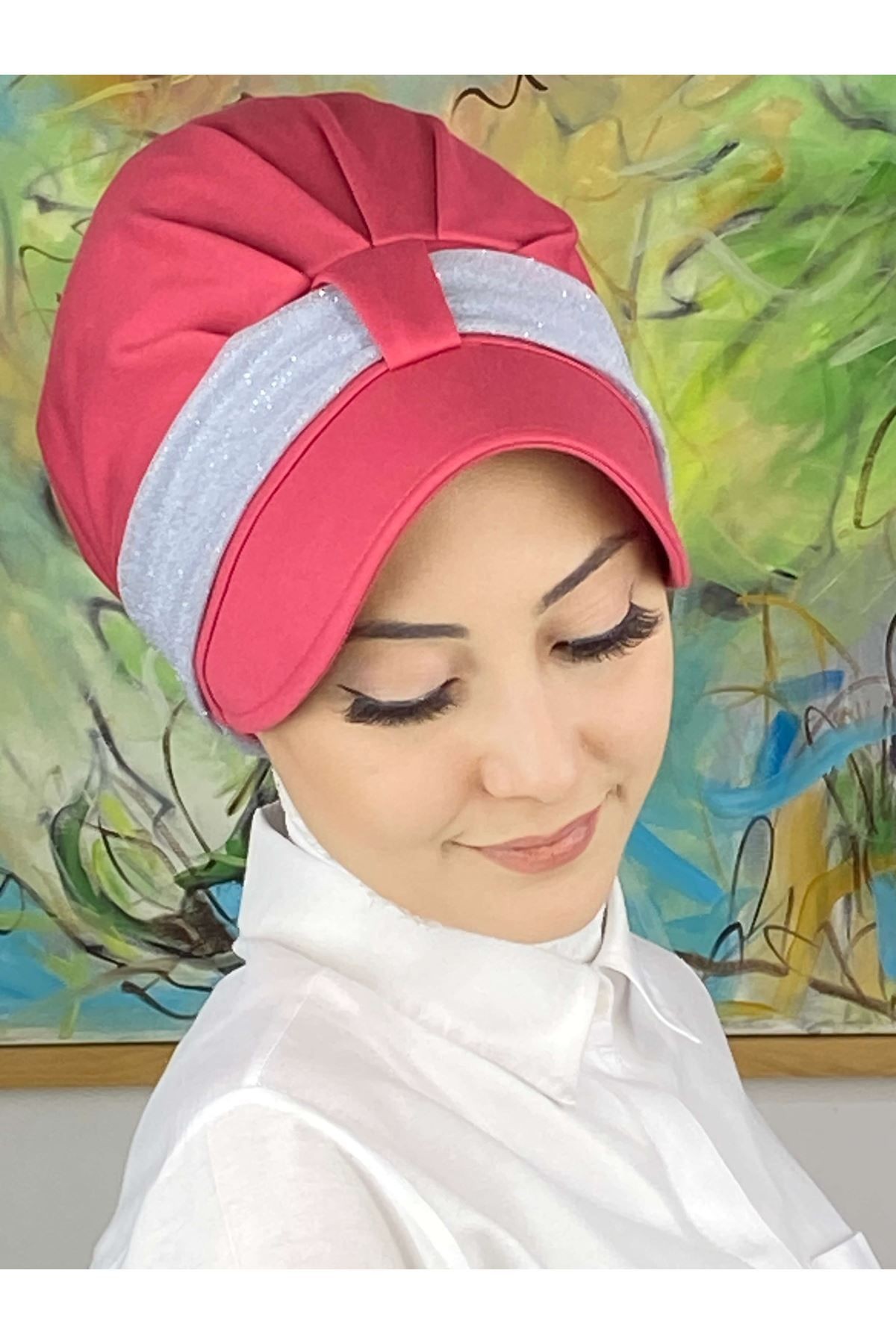 Cırtcırtlı Açık Lila Şifon Fularlı Şapka