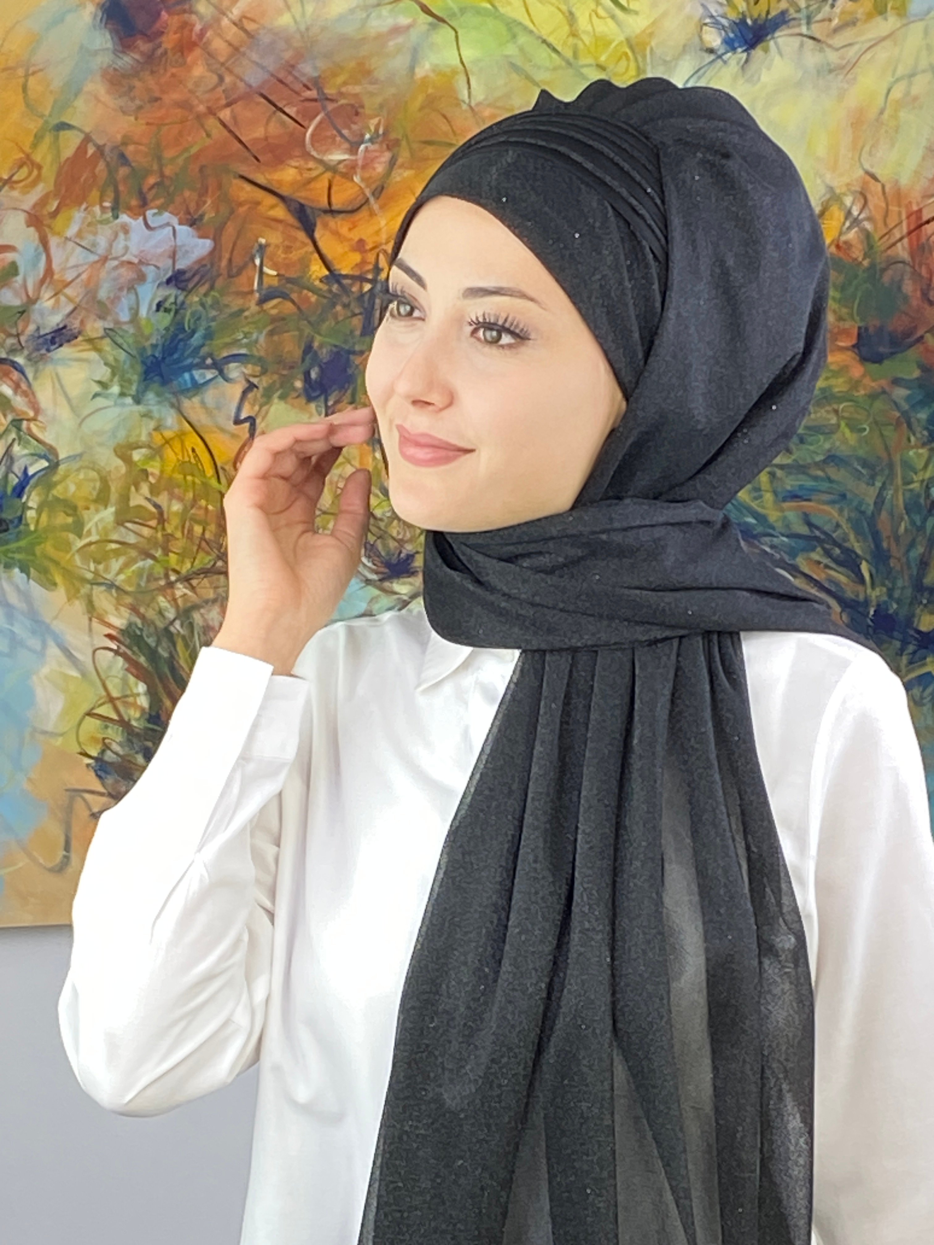 Saray Model Fransız Şifon Drapeli Simli Hazır Şal