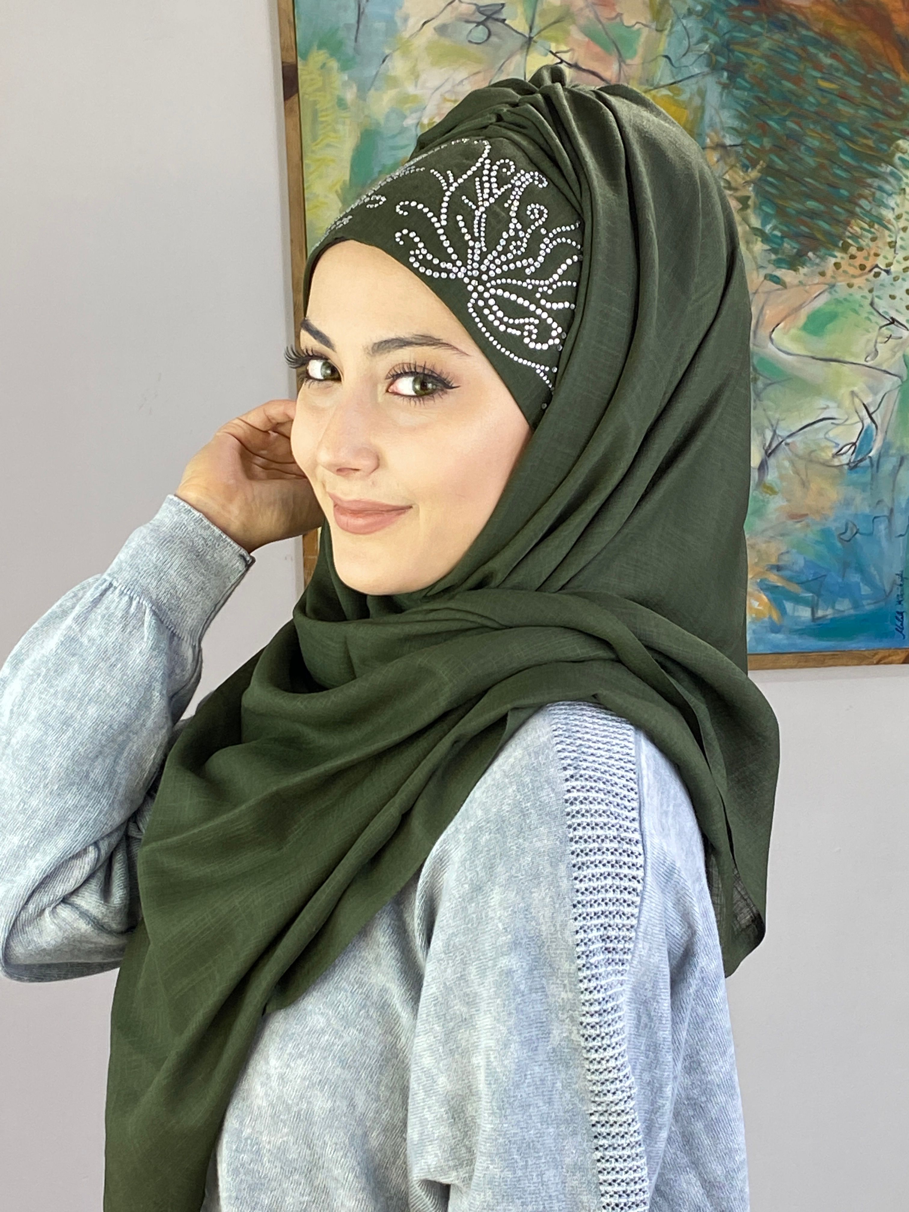 Yaprak Model Büzgülü Hazır Şal