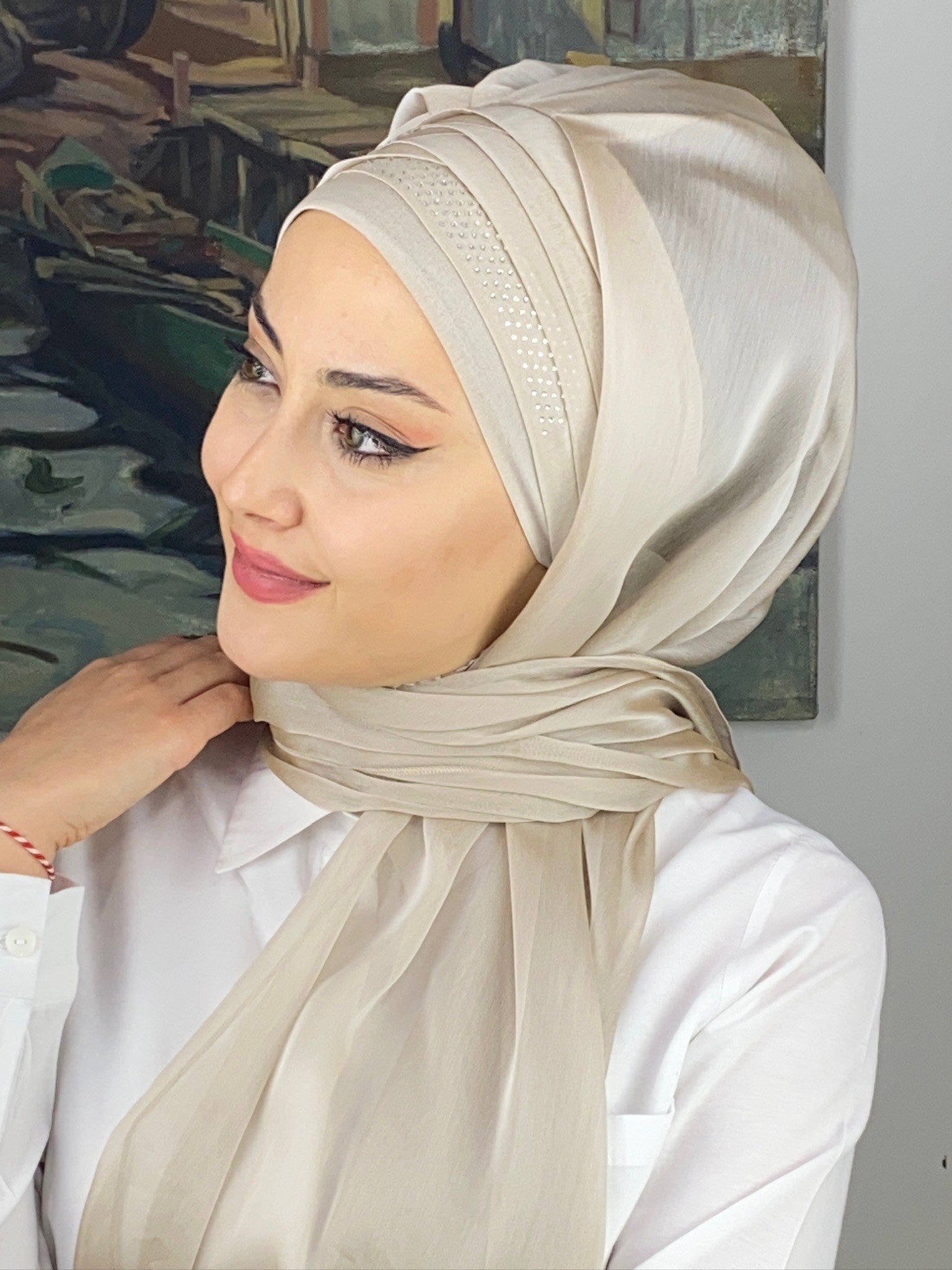 FRANSIZ CAPRAZ DRAPE DETAYLI ABİYE ŞAL