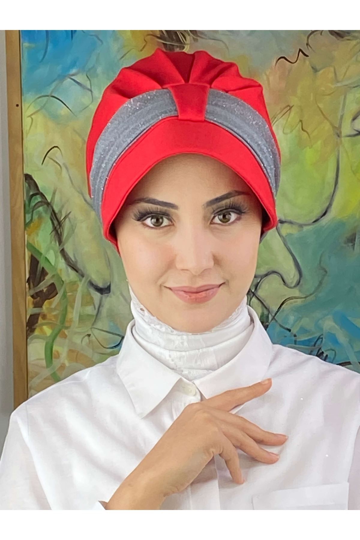 Cırtcırtlı Gri Şifon Fularlı Şapka