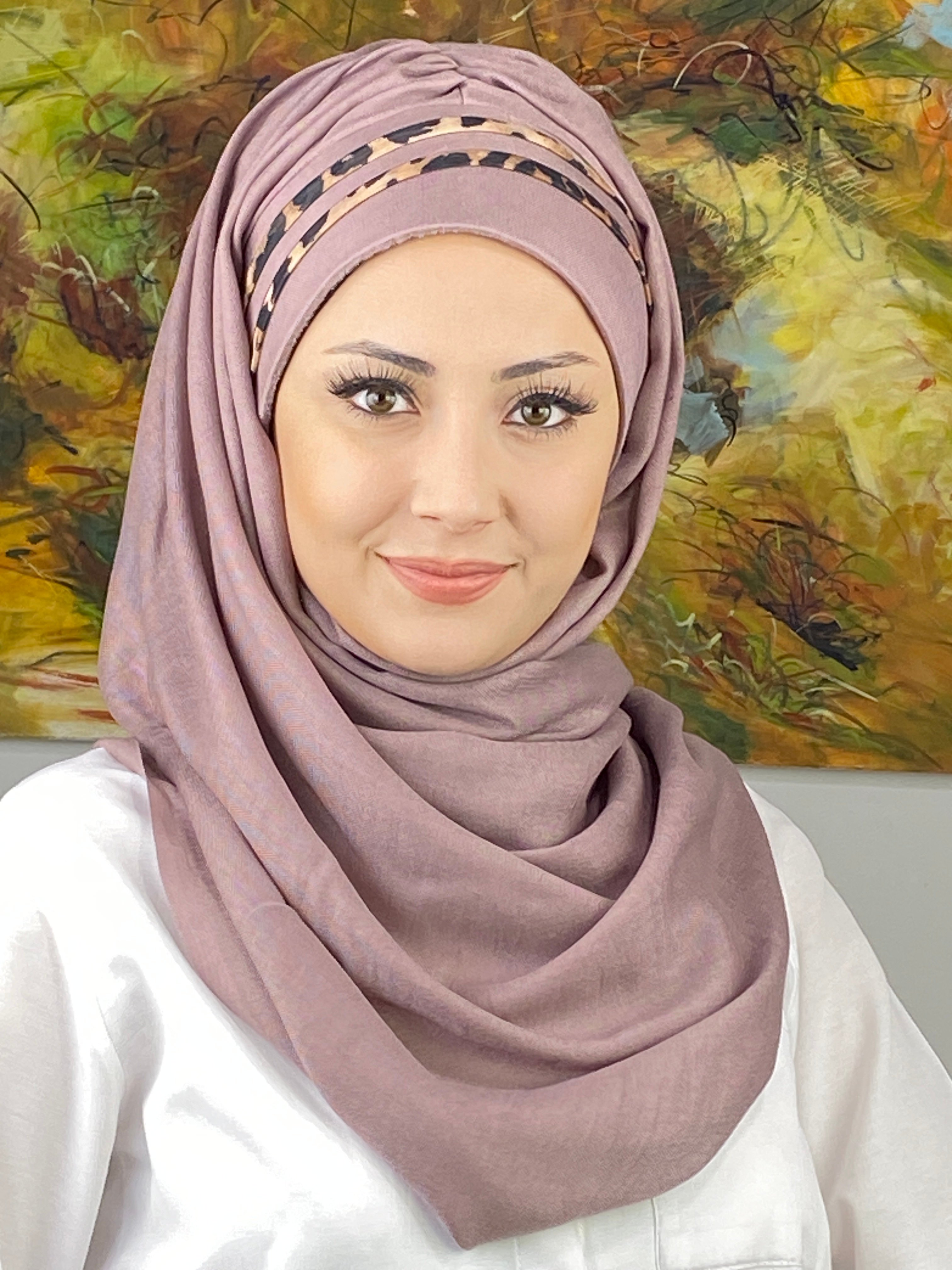Saray Model Leopar Şerit Desenli Açık Lila Hazır Şal