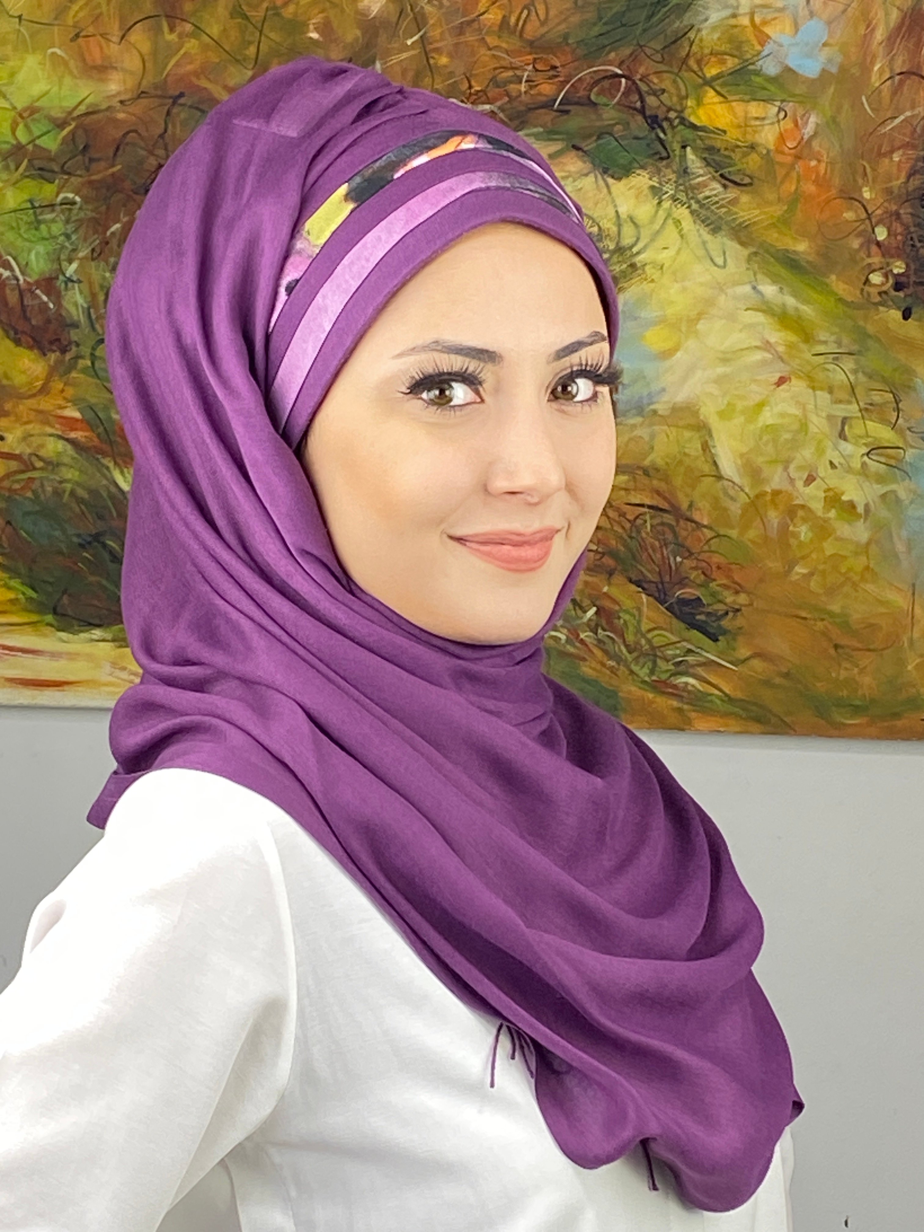 Topkapı Model Çok Renkli Desenli Mor Hazır Şal