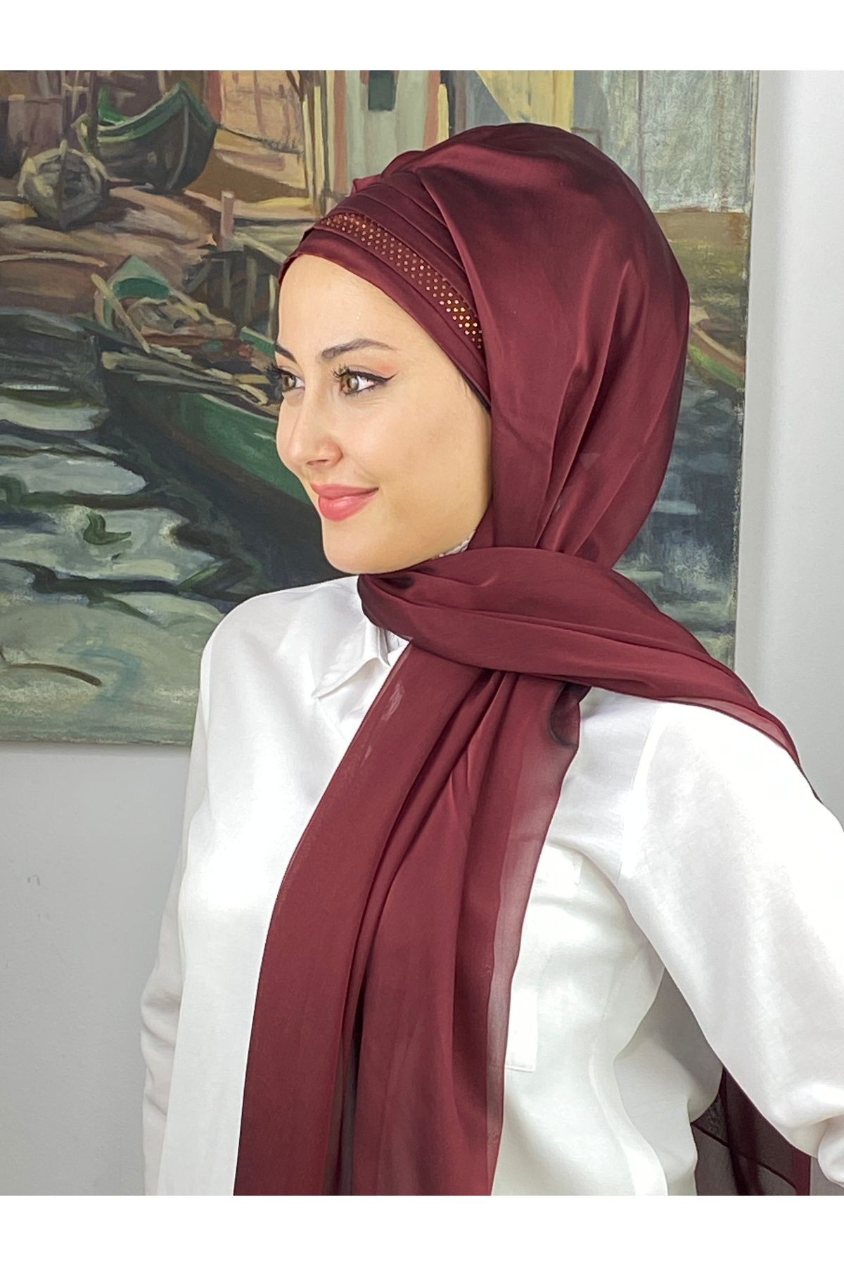 Mihrimah Altın Taşlı Fransız Şifon Hazır Şal