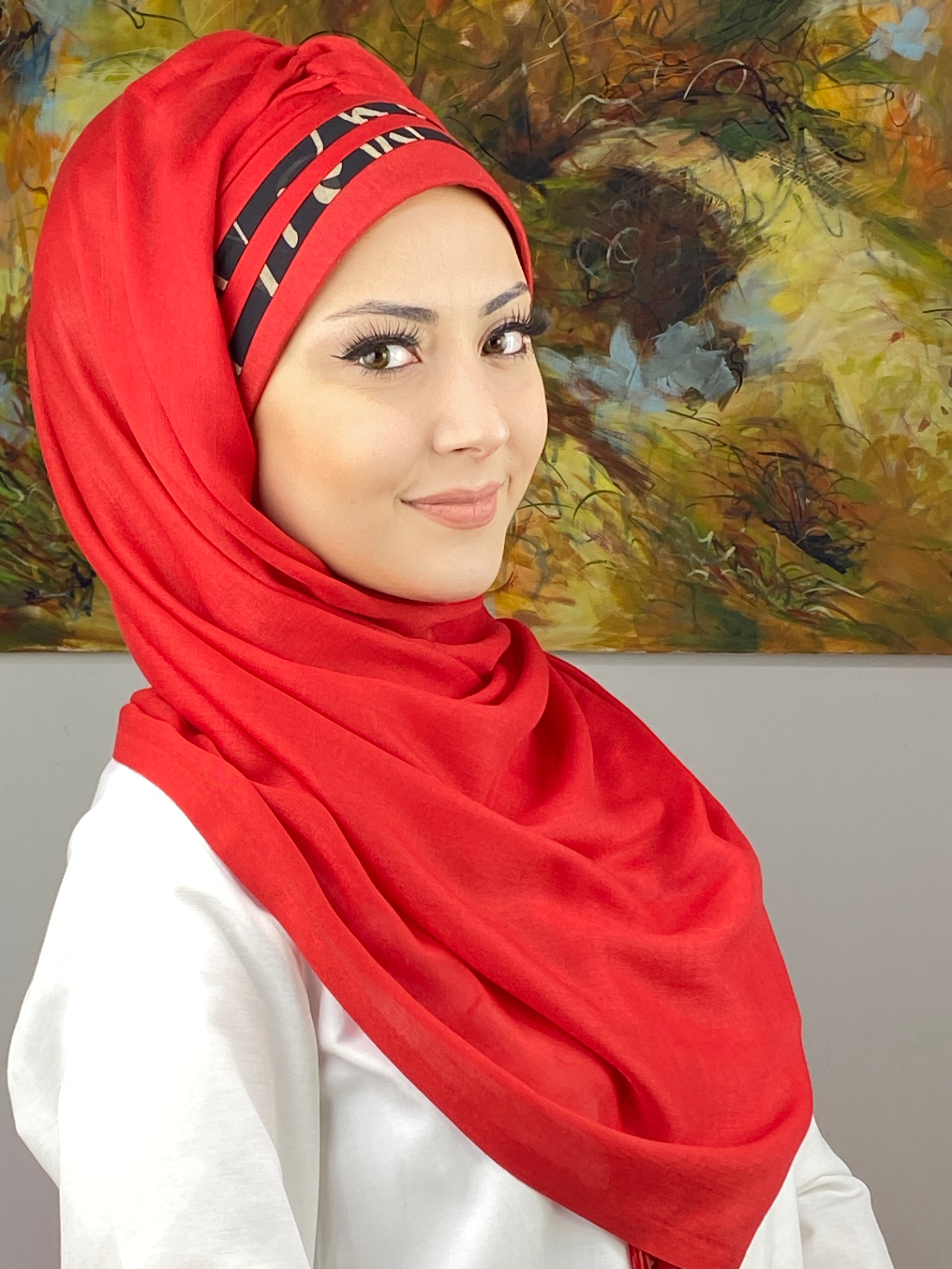  Saray Model Siyah Şeritli Desen Hazır Şal