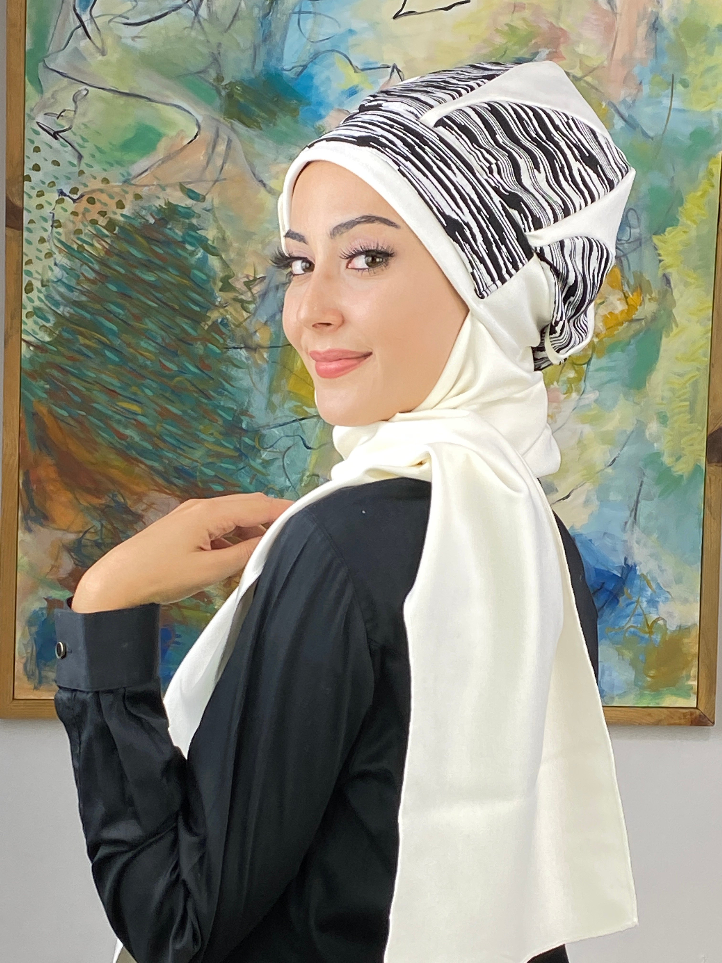 Damla Model Çizgili Tesettür Bere