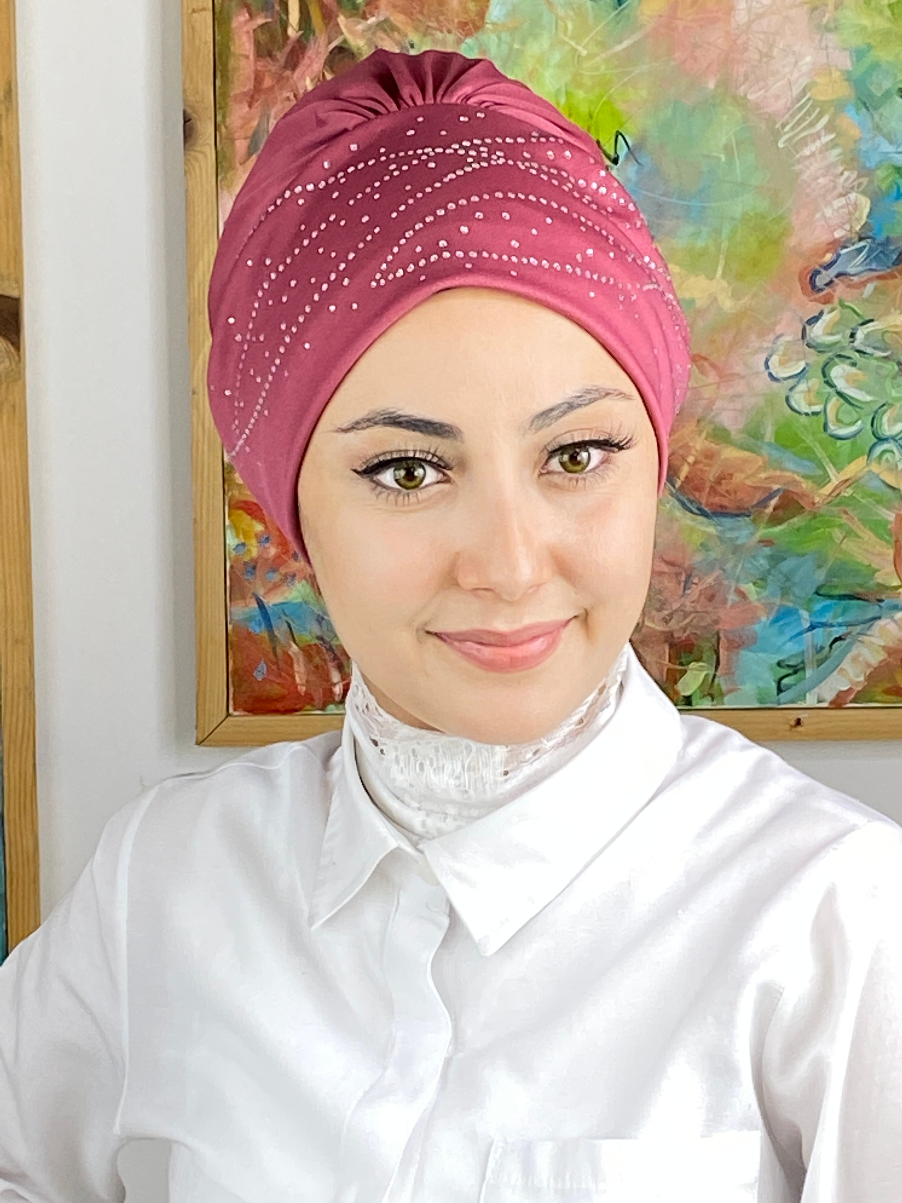 Firuze Model Taşlı Bone - koyu gül kurusu