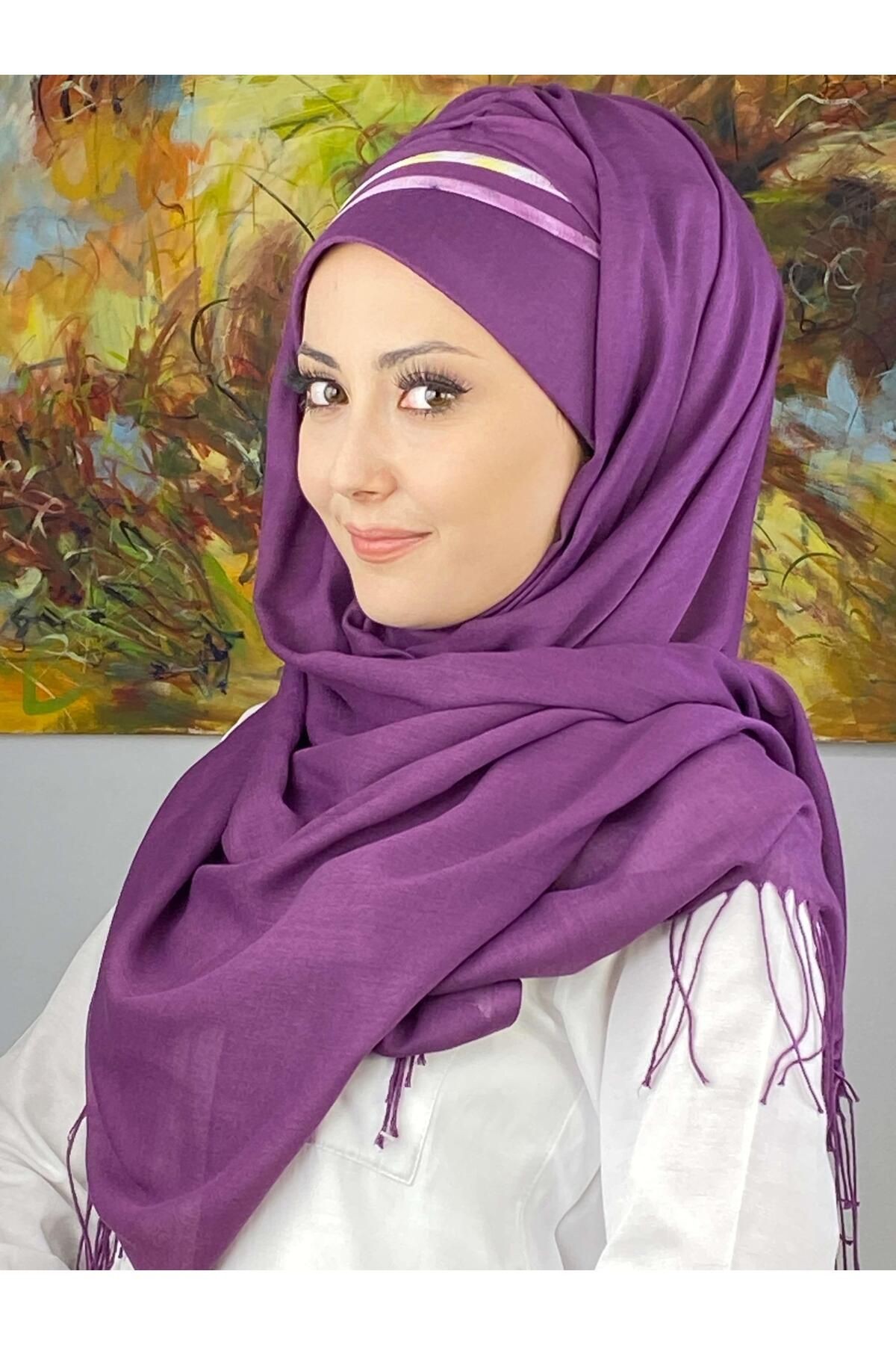 Saray Model Yan Drapeli Pastel Şerit Desenli Hazır Şal