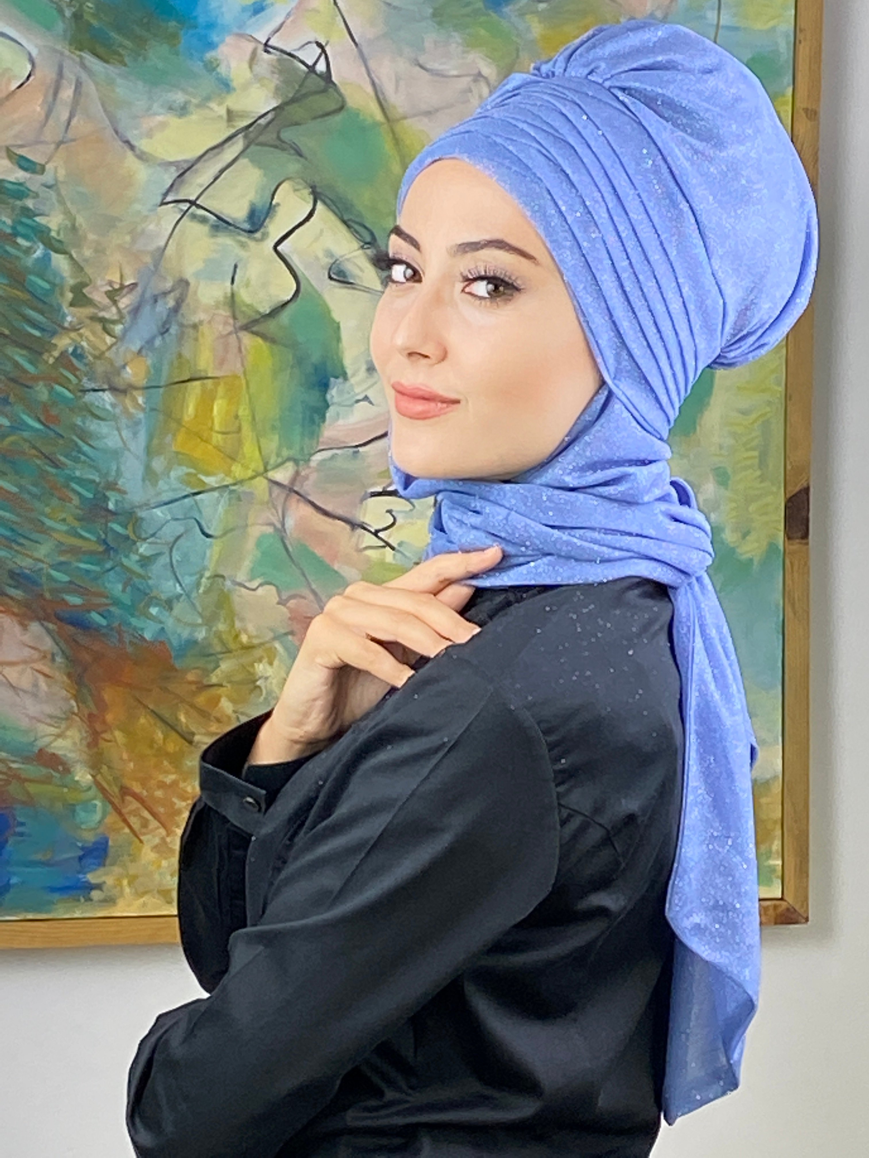 Simli Mavi Atkılı Abiye Bone