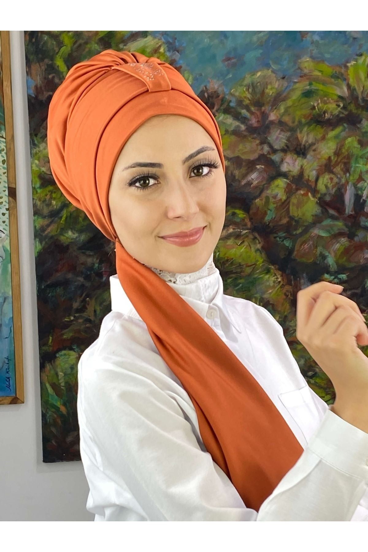 Hürrem Taşlı Tarçın Rengi Bone Şal