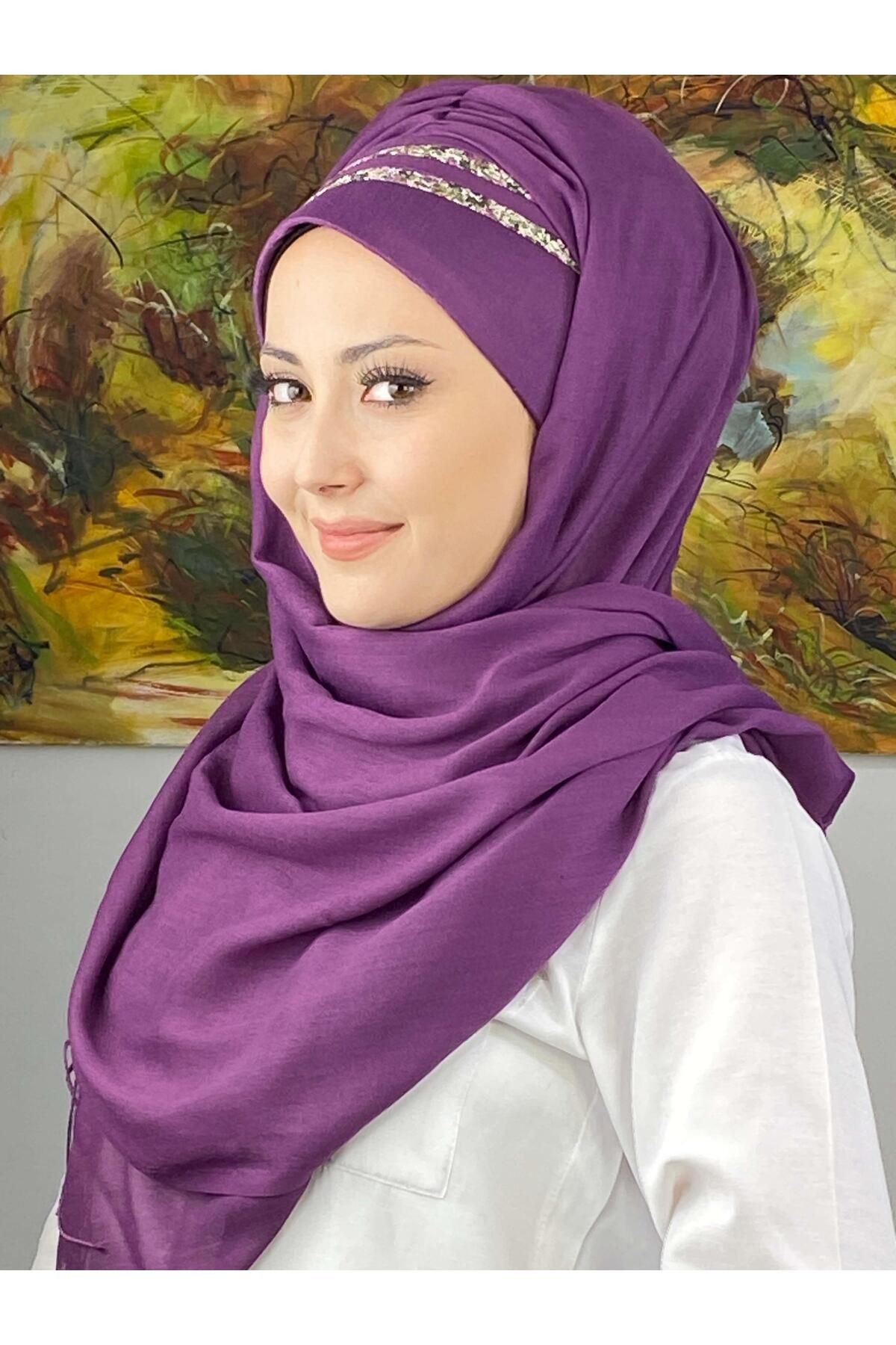 Saray Model Yan Drapeli Şifon Şeritli Desen Hazır Şal
