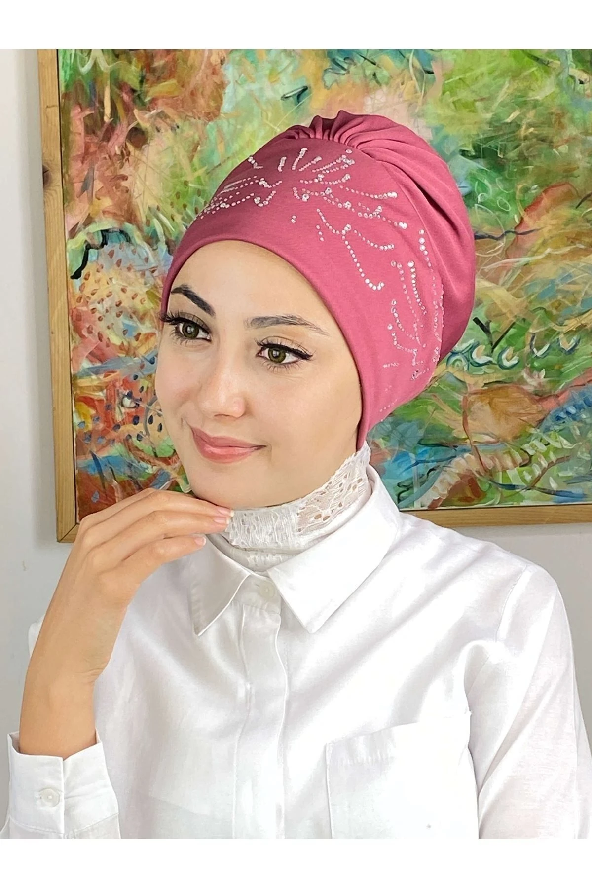 Fişek Model Taşlı Koyu Gül Kurusu Bone