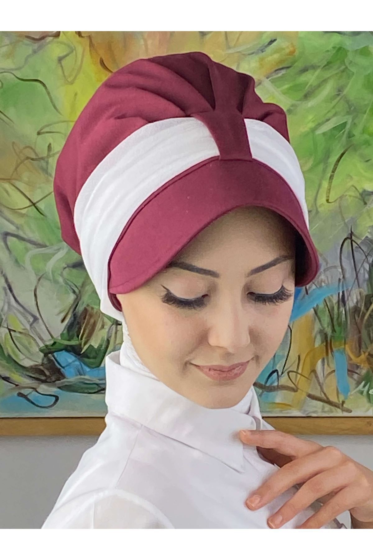 Cırtcırtlı Beyaz Simli Şifon Fularlı Şapka