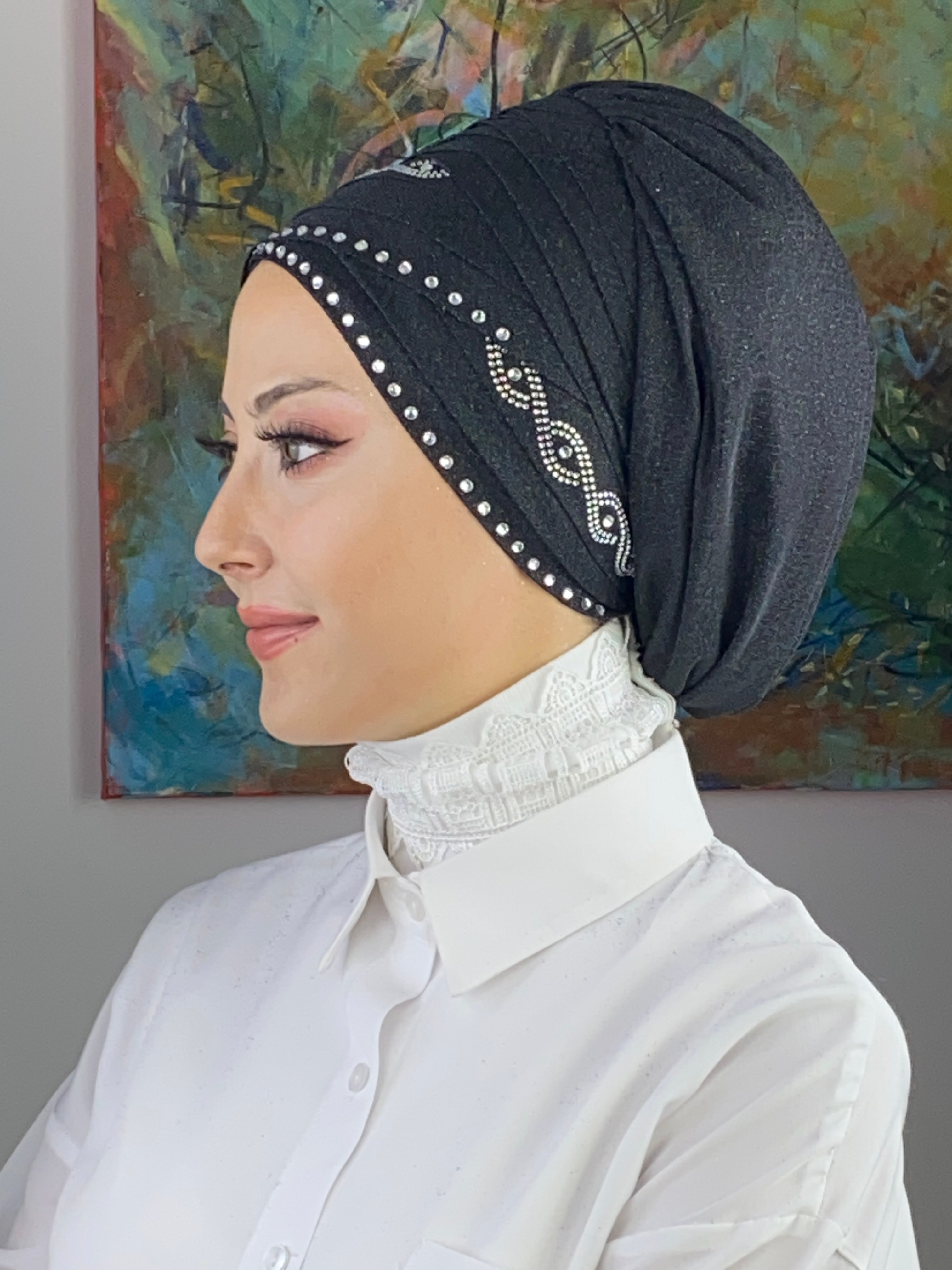 Gümüş Taşlı Kuşgözü Model Çapraz Detaylı Simli Şifon Bone Şal