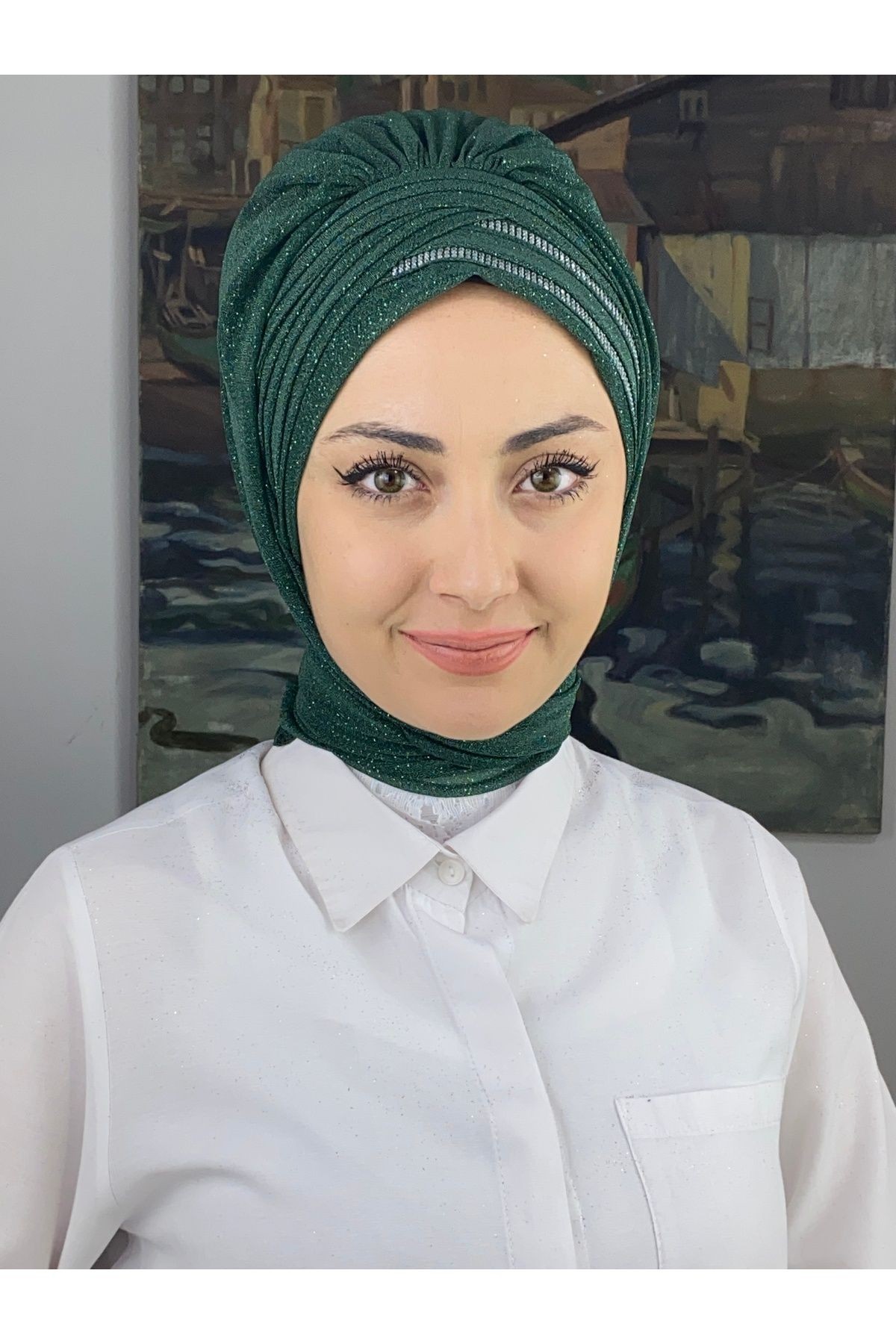 Gümüş Taşlı Drape Detaylı Simli Şal
