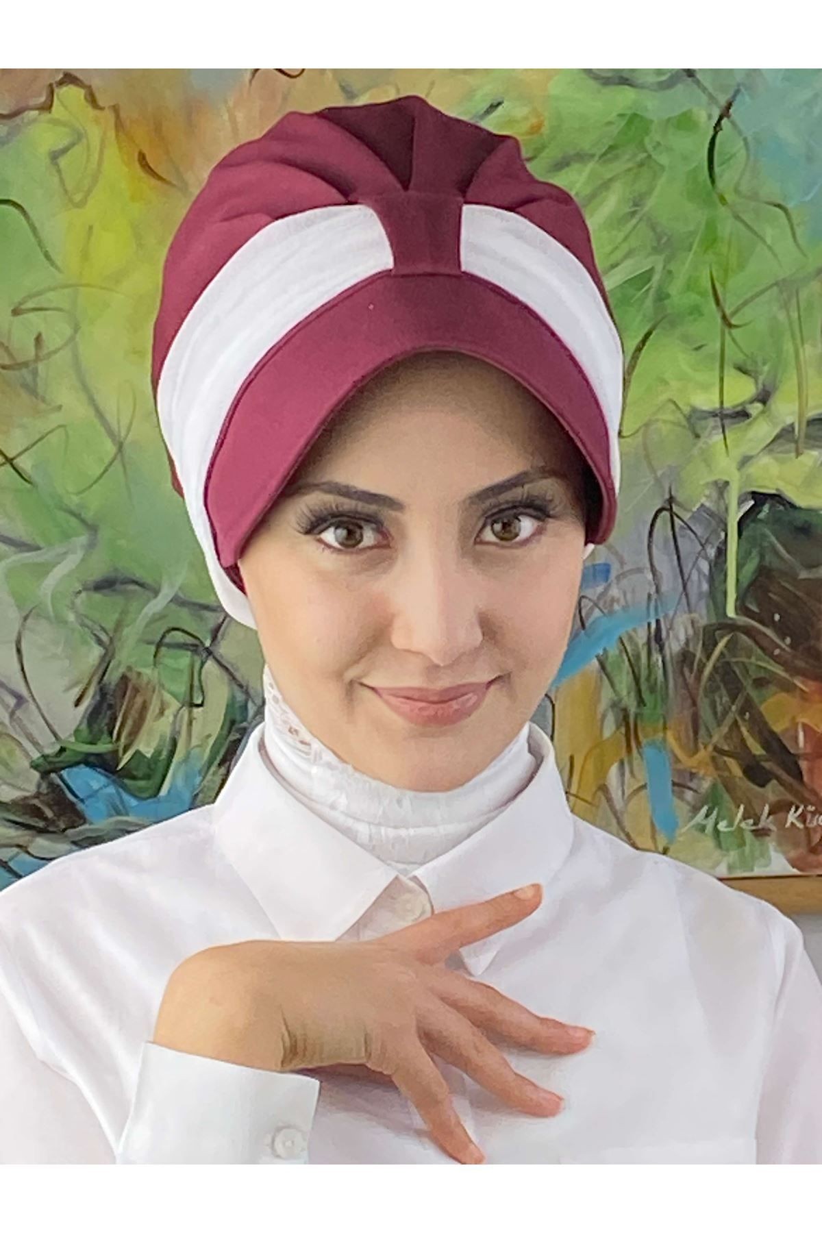 Cırtcırtlı Beyaz Simli Şifon Fularlı Şapka
