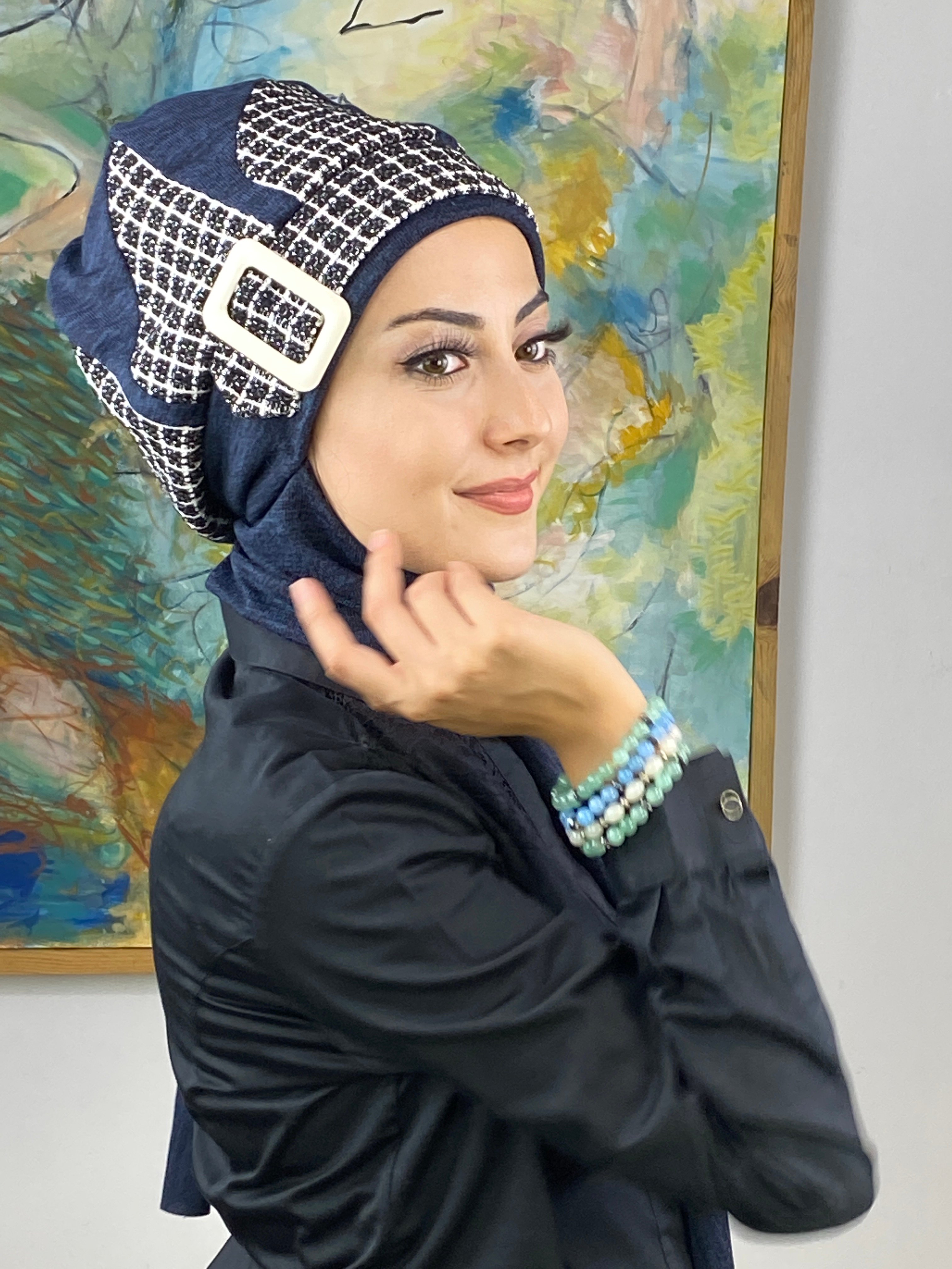 Damla Model Kare Ekoseli Tesettür Bere