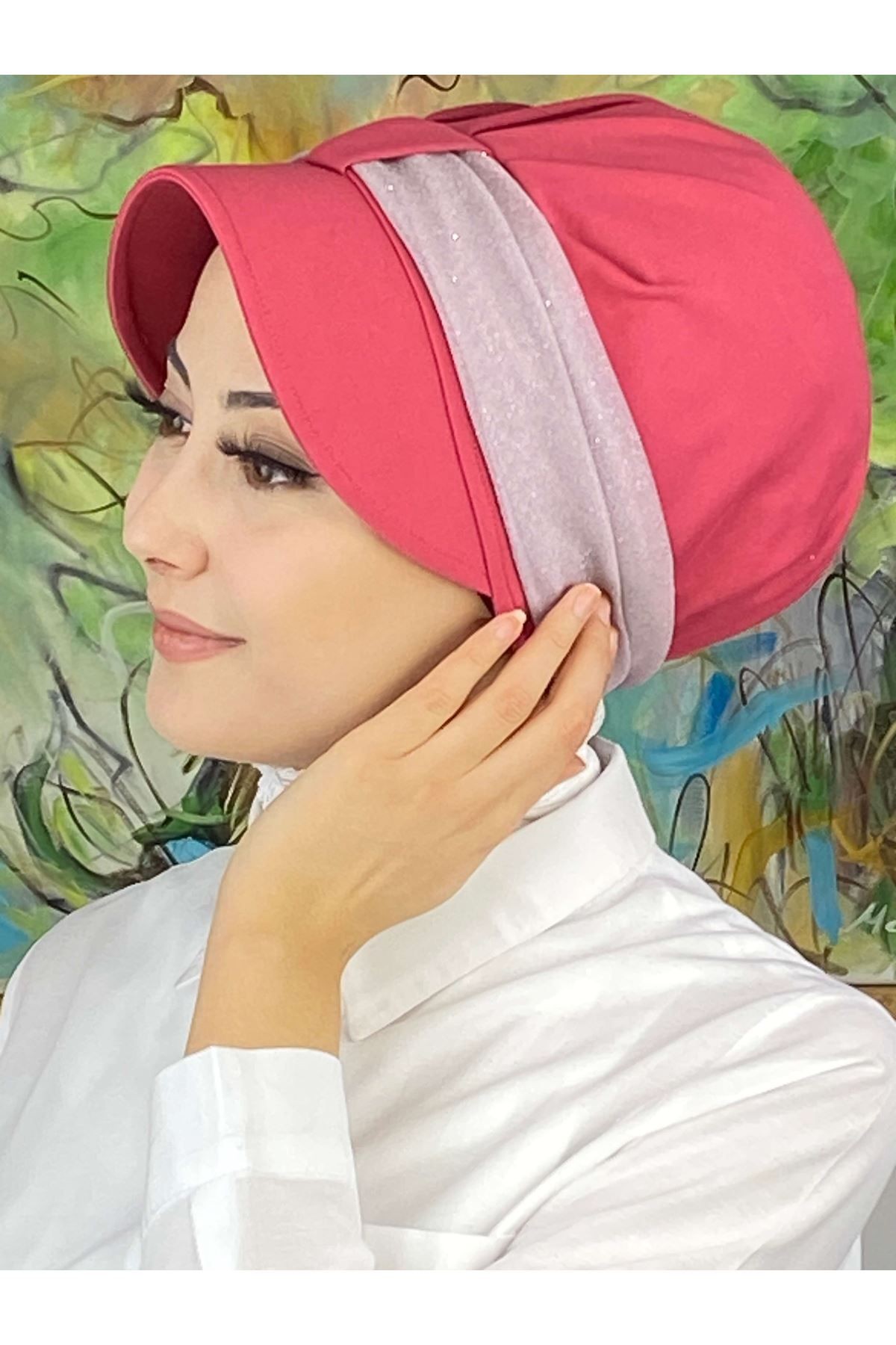 Cırtcırtlı Açık Lila Şifon Fularlı Şapka