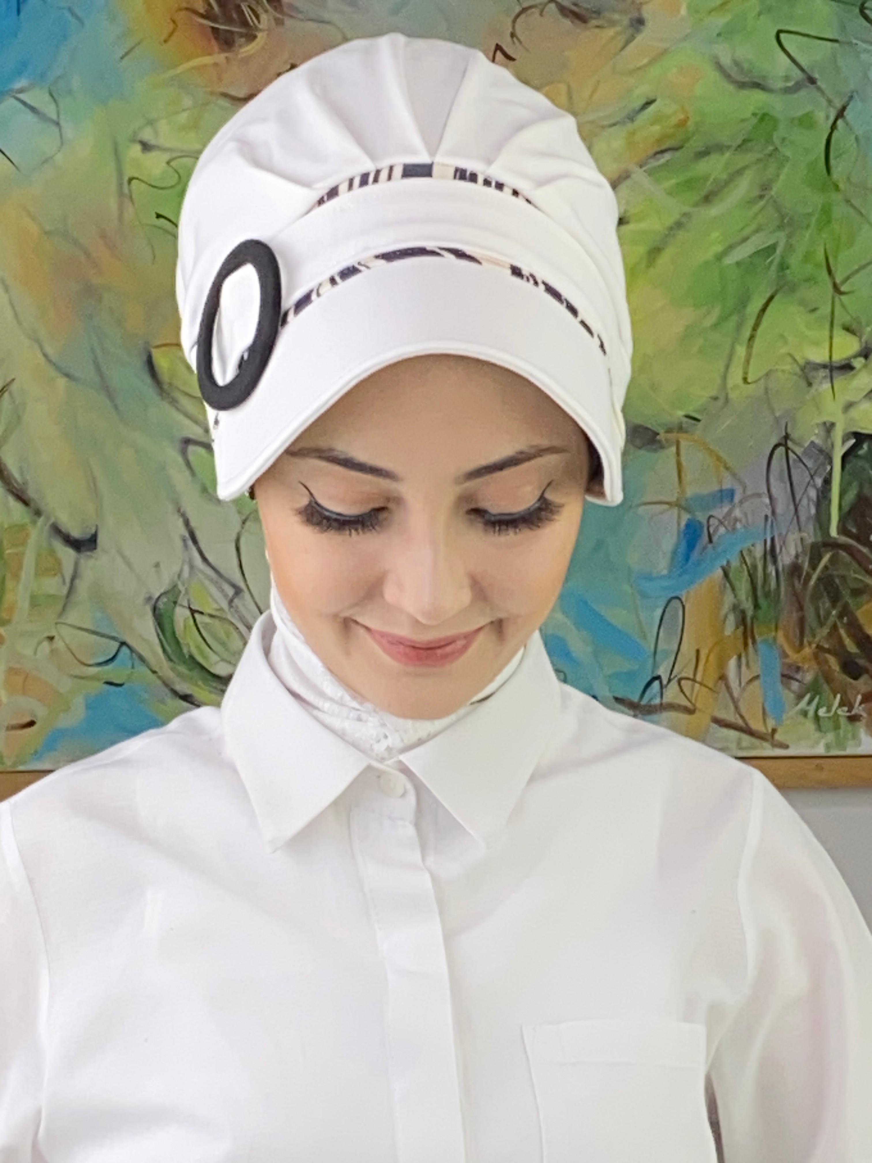Nazlı Model Tokalı İnce Zebra Desenli Tesettür Şapka