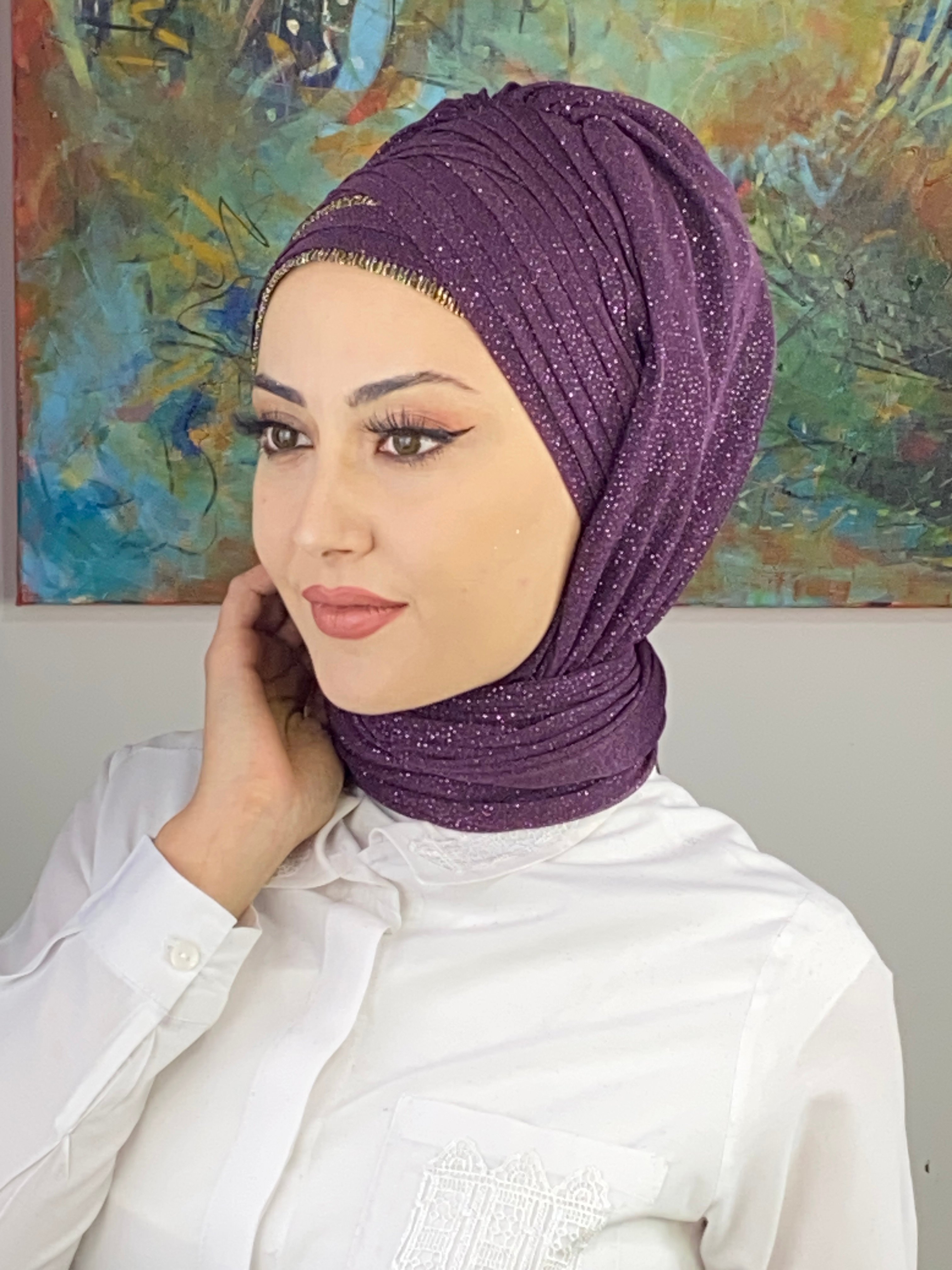 Dilber Model Çok Drapeli Sim Detaylı Simli Şal