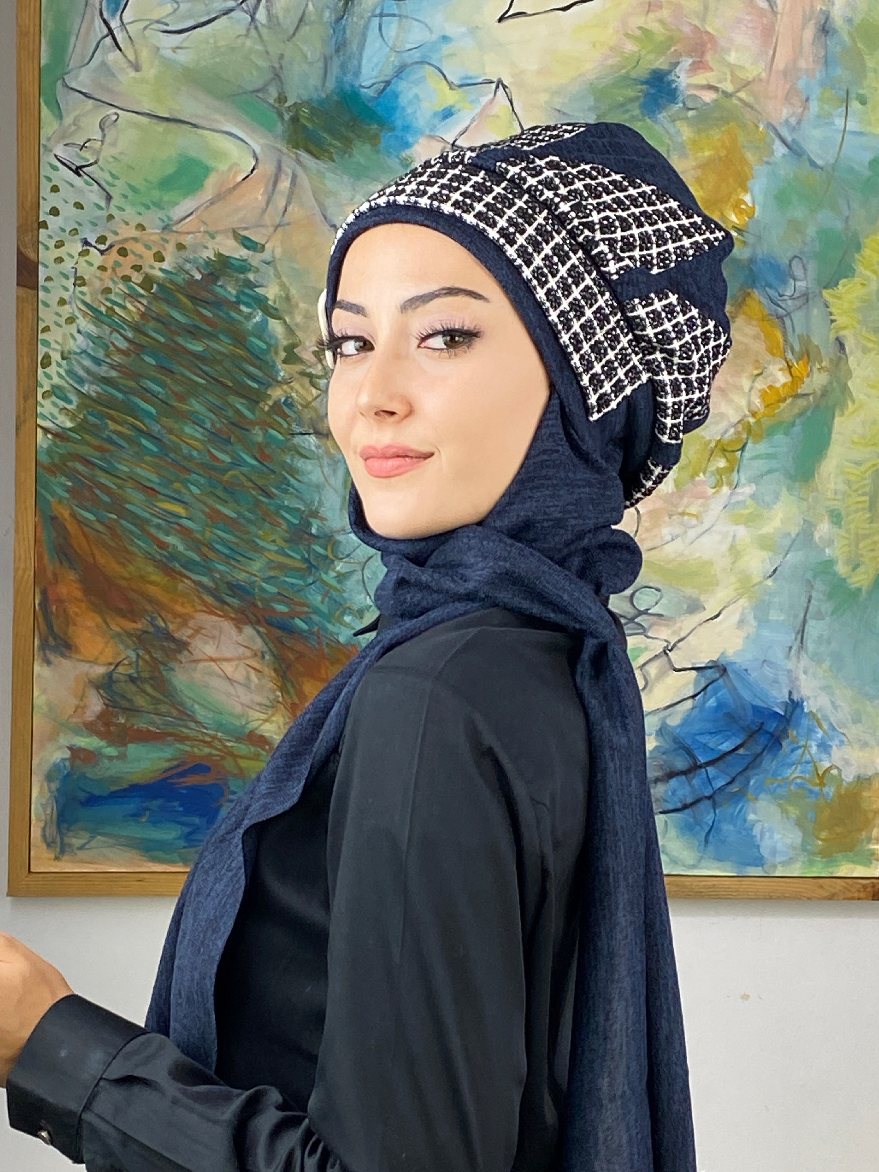 Damla Model Kare Ekoseli Tesettür Bere