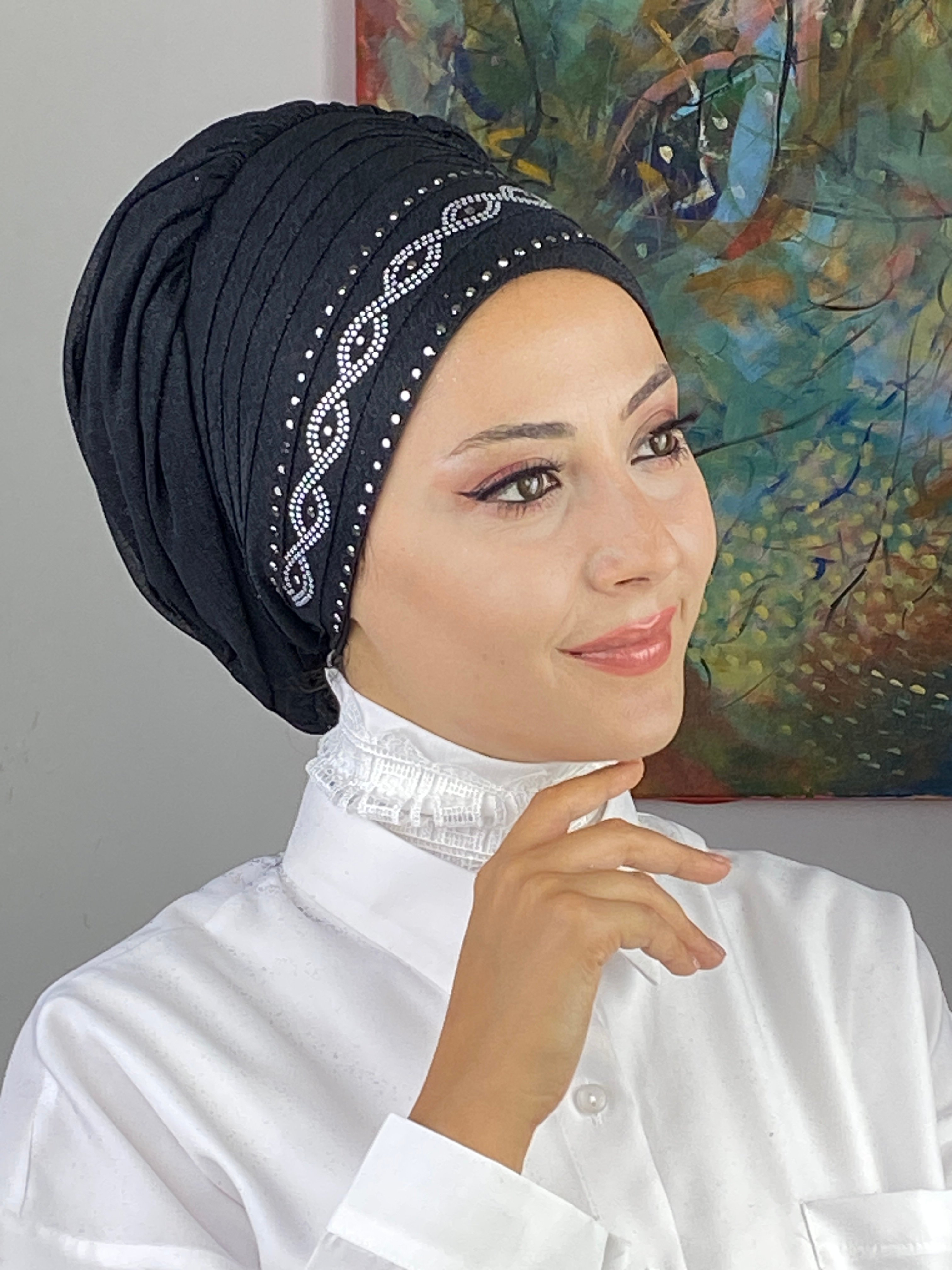 Bronz Taşlı Kuşgözü Model Gümüş Taş Detaylı Simli Şifon Bone Şal