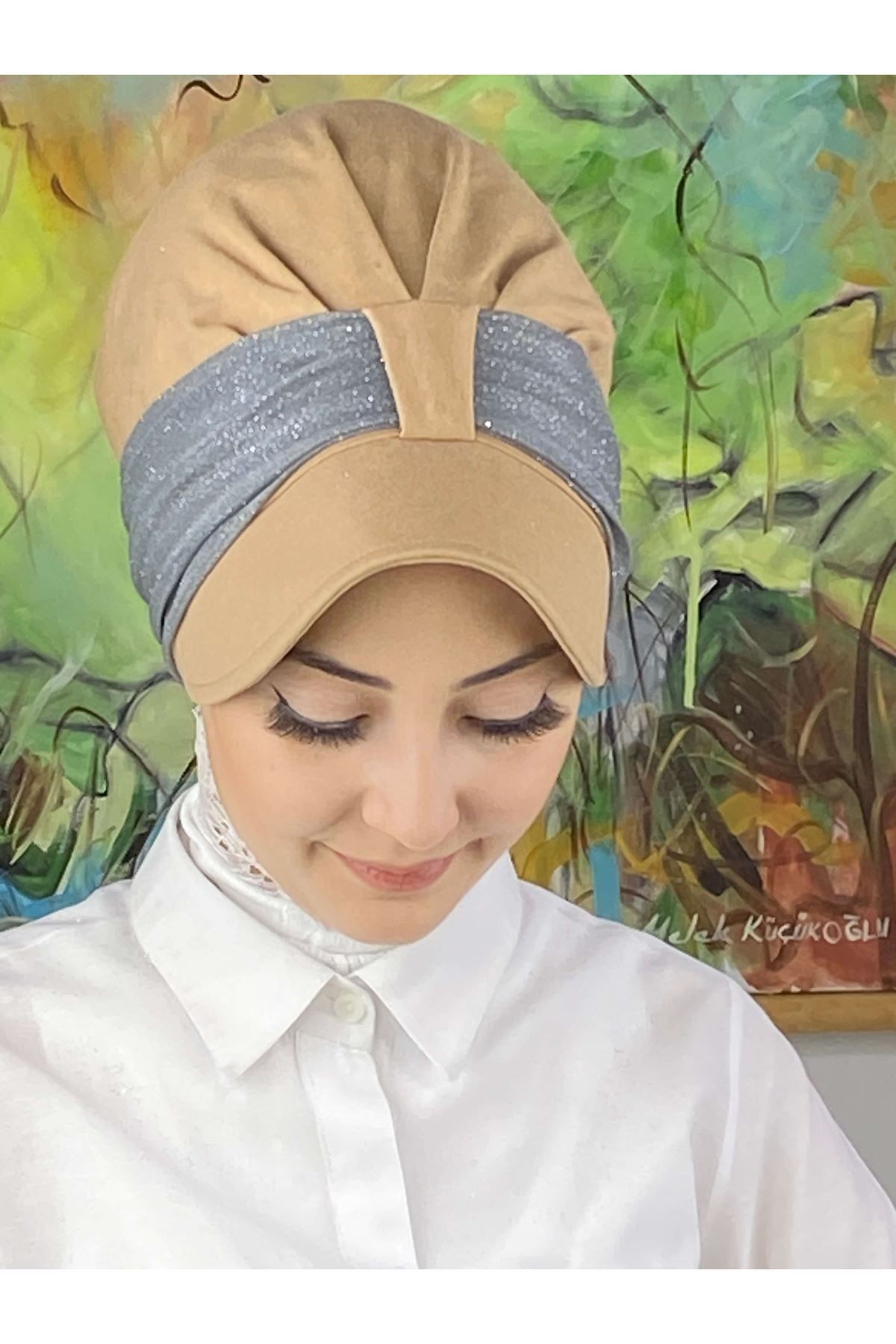  Velcro Gray Glittery Chiffon Scarf Hat