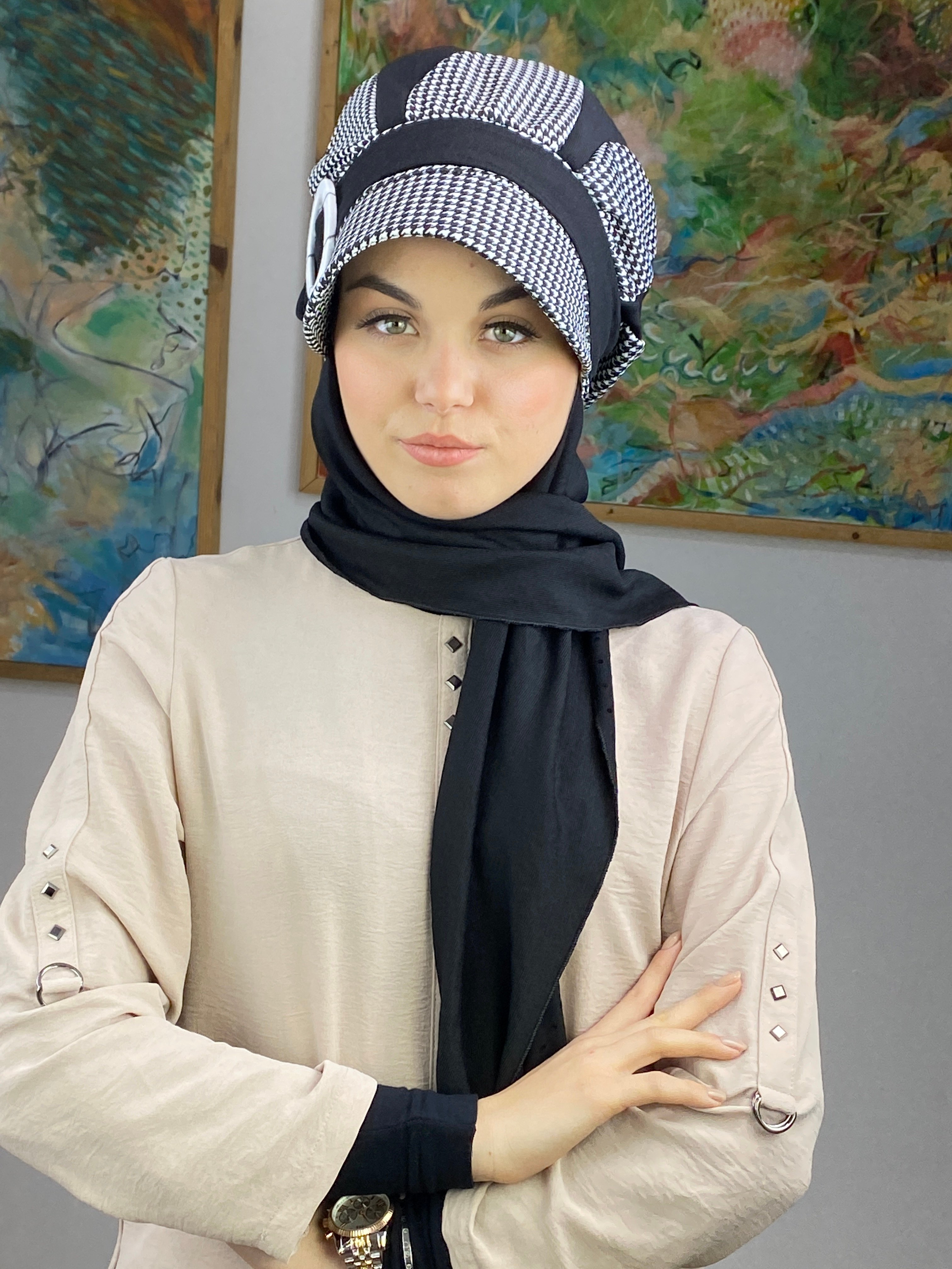 Damla Model Toka Detaylı Şapka Şal
