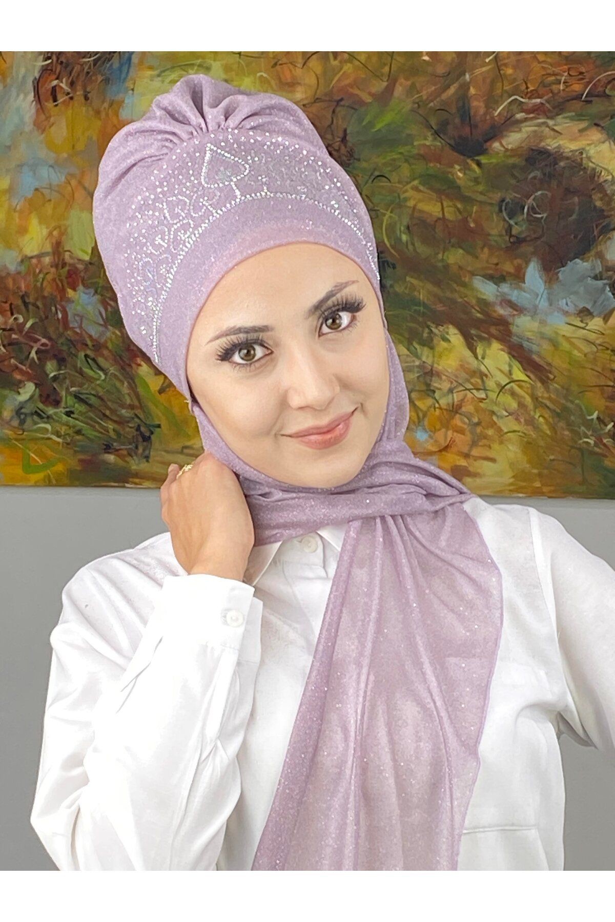 Vintage Model Taşlı Abiye Atkılı Bone Şal