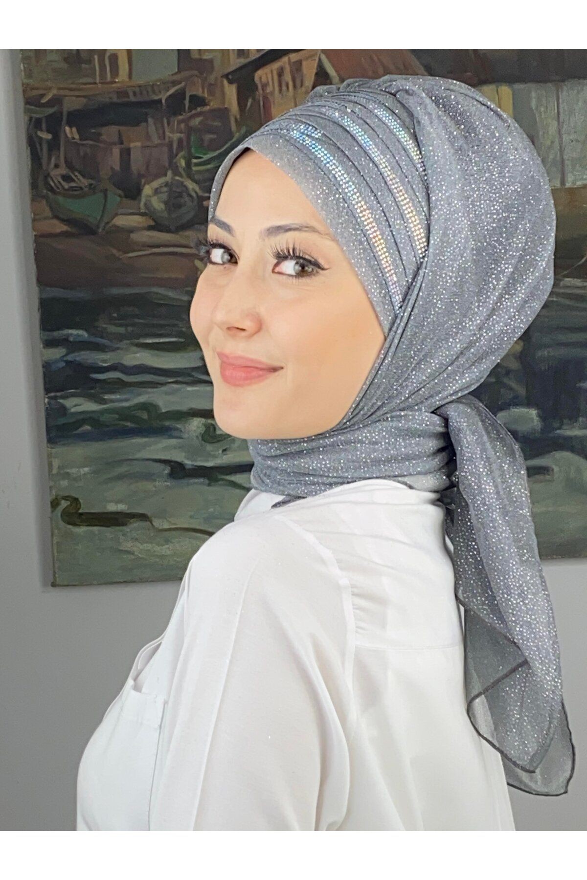 Lüks Topkapı Model Taşlı Simli Kısa Abiye Koyu Gri Hazır Şal