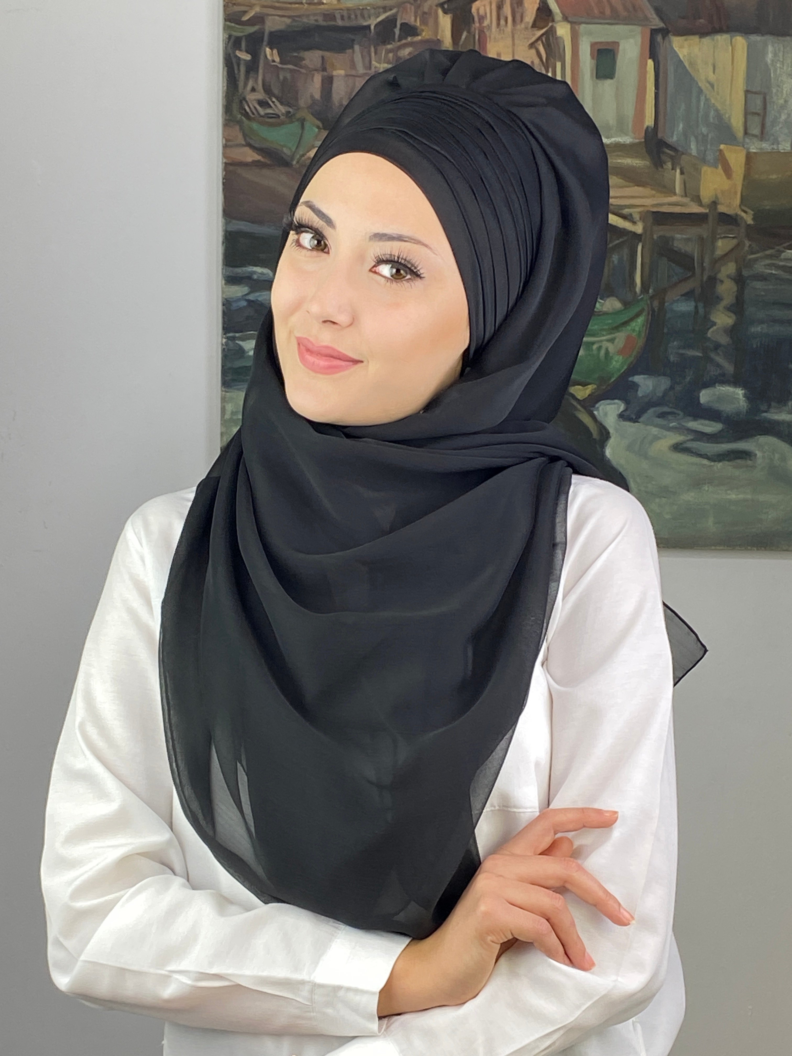 Topkapı Çapraz Drapeli Fransız Şifon Hazır Şal