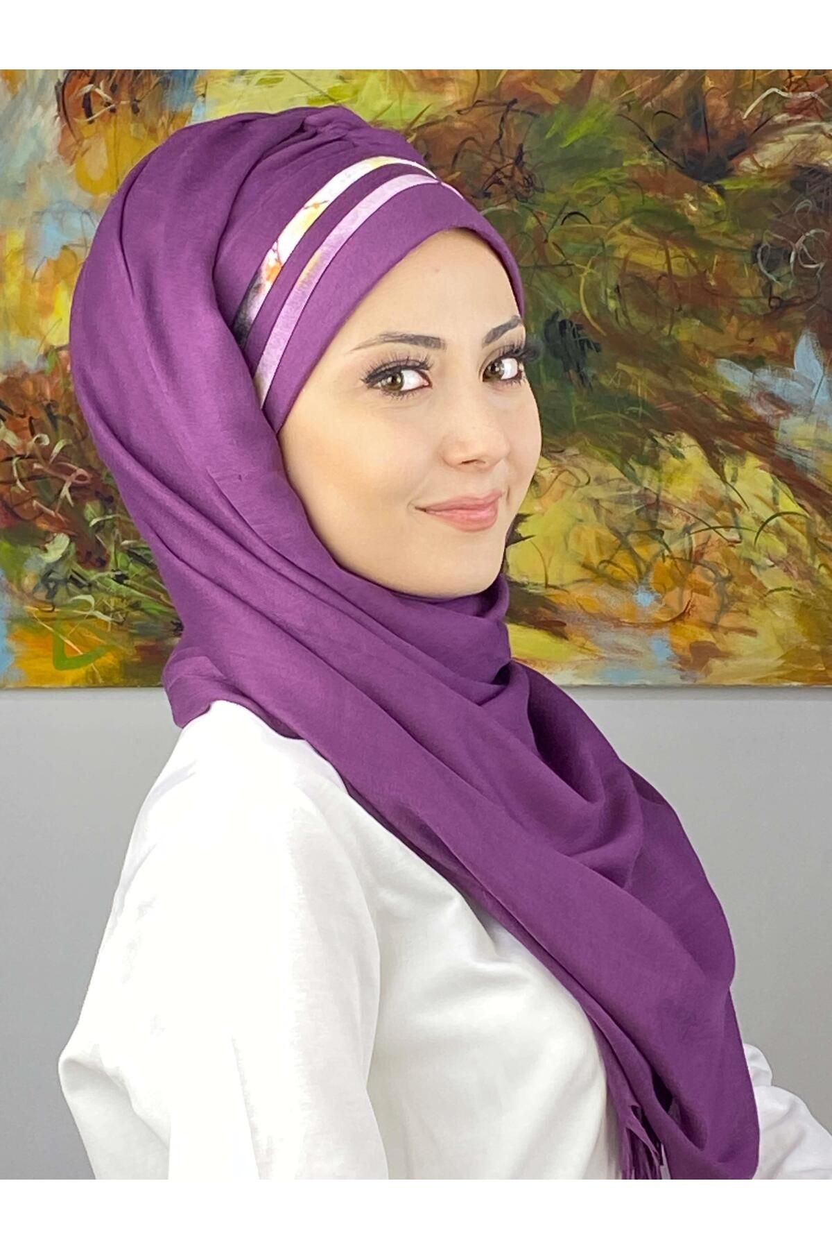 Saray Model Yan Drapeli Pastel Şerit Desenli Hazır Şal