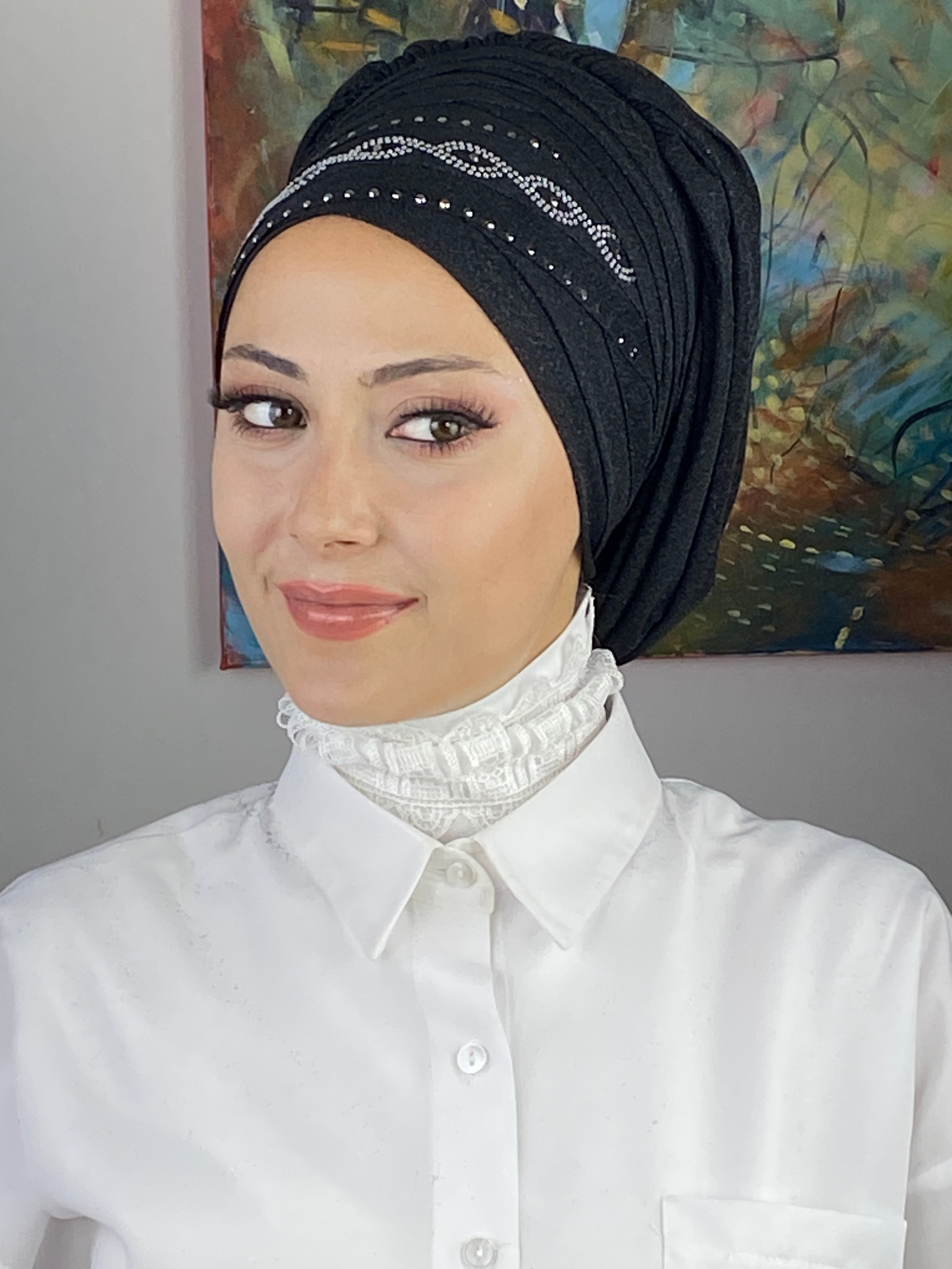 Bronz Taşlı Kuşgözü Model Gümüş Taş Detaylı Simli Şifon Bone Şal